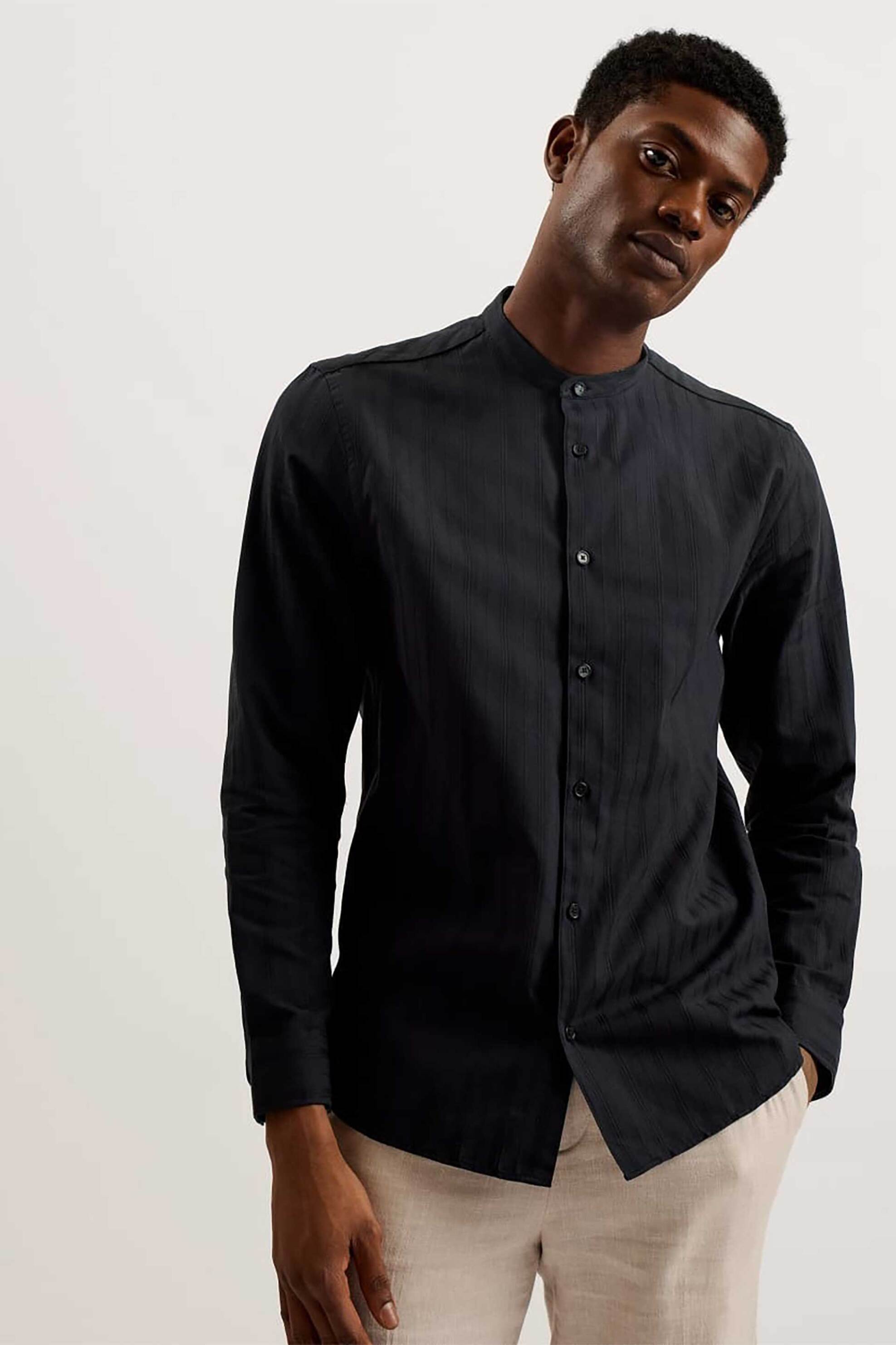 Ted Baker ανδρικό πουκάμισο με μάο γιακά - 274584 Μαύρο