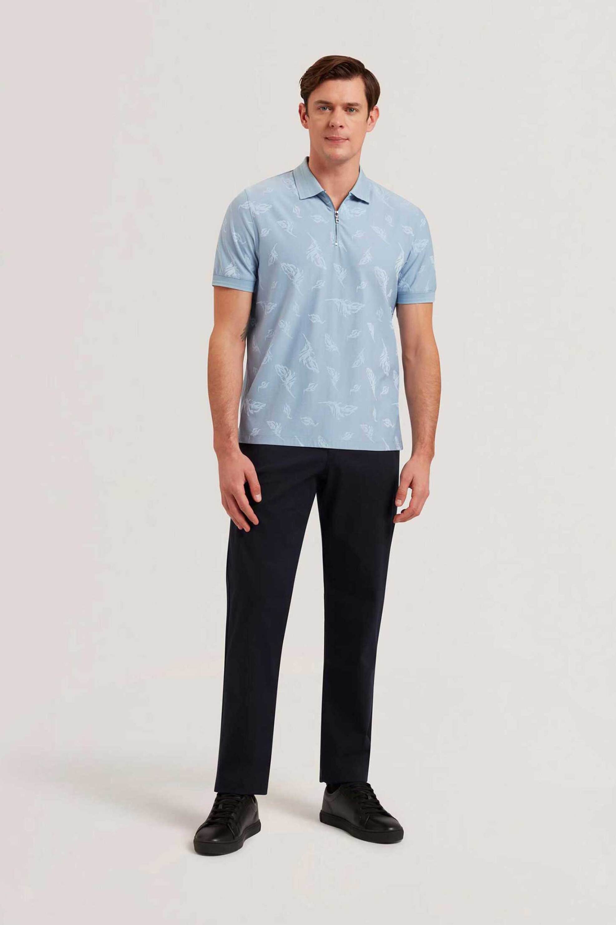 Ted Baker ανδρική μπλούζα πόλο κοντομάνικη με feather jacquard pattern και φερμουάρ Regular Fit "Neyack" - 276484 Μπλε
