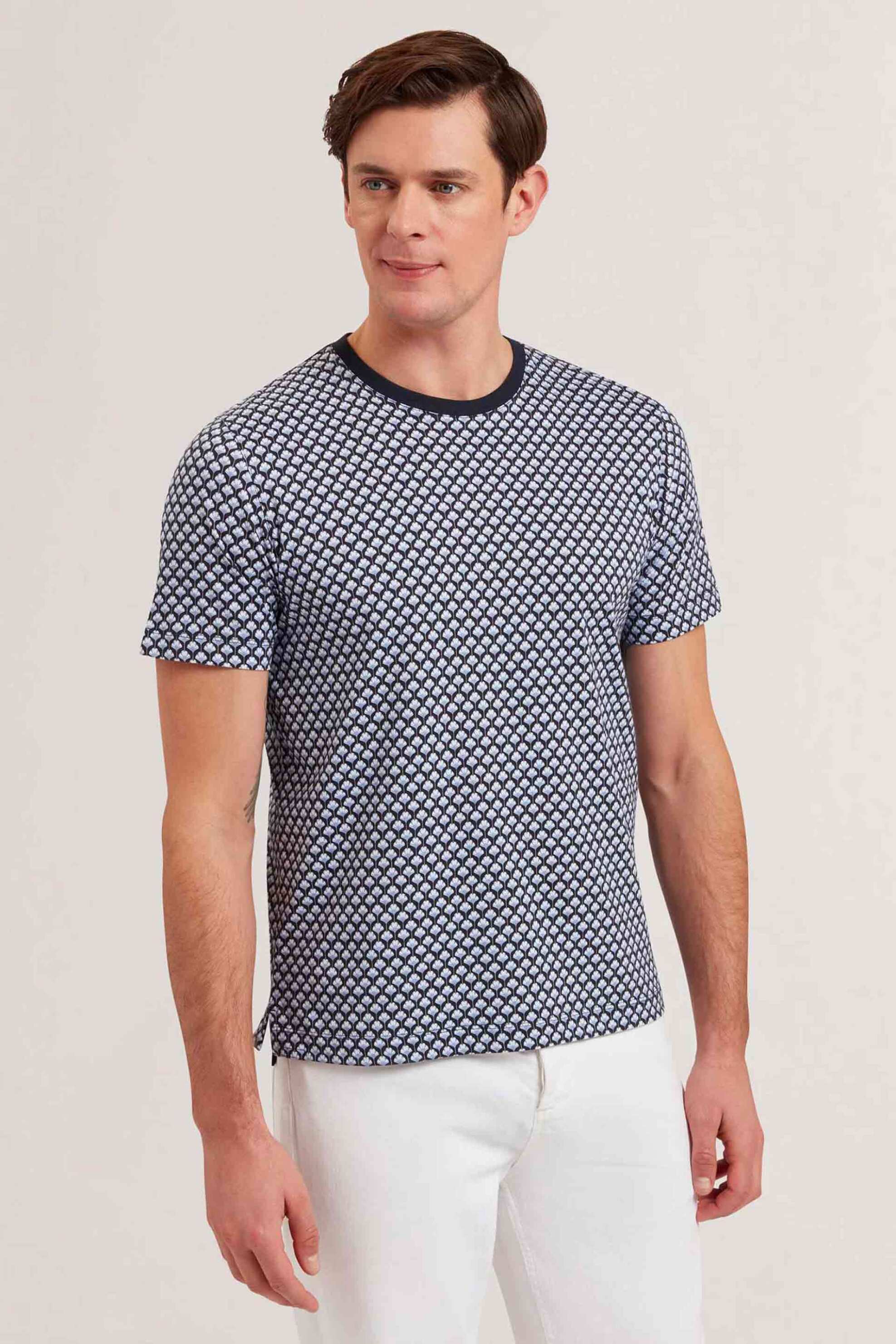 TED BAKER Ted Baker ανδρικό T-shirt με art deco fan print Regular Fit "Oanez" - 276714 Μπλε