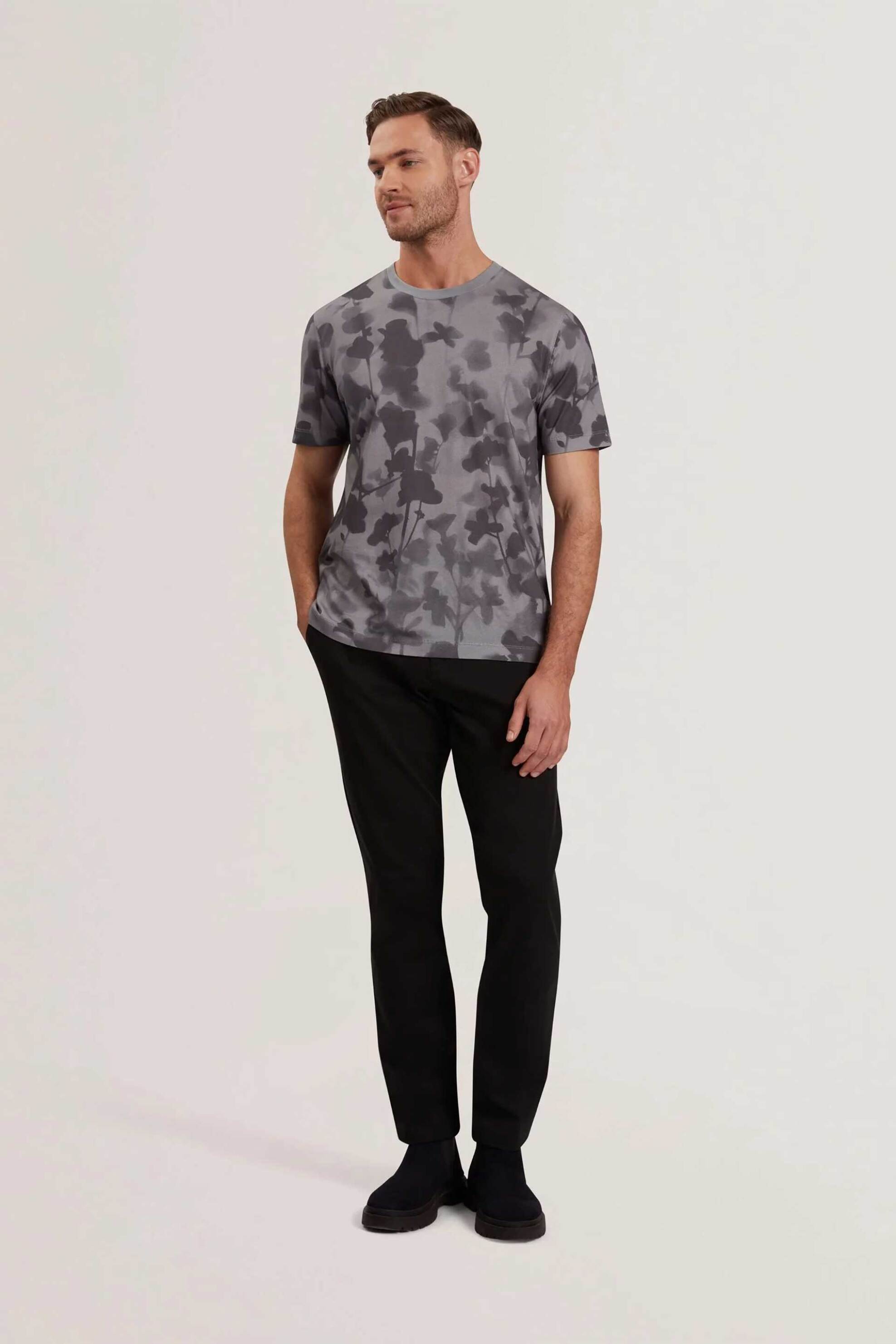 Ted Baker ανδρικό T-shirt με floral print Regular Fit "Denniss " - 280142 Γκρι
