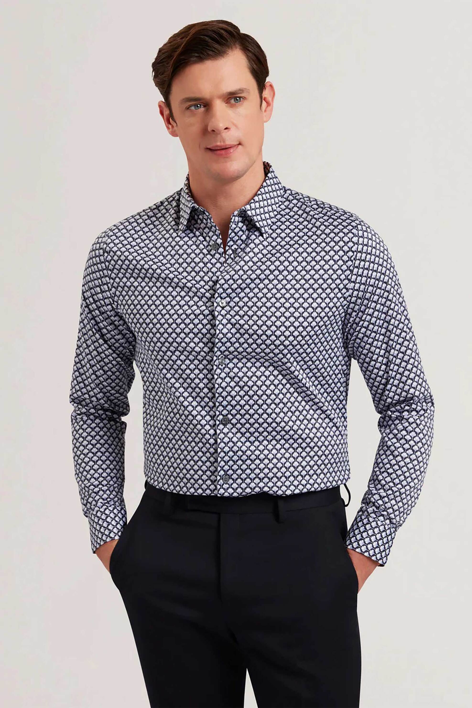 Ted Baker ανδρικό πουκάμισο με all-over print Regular Fit "Emmets" - 277430 Μπλε Σκούρο