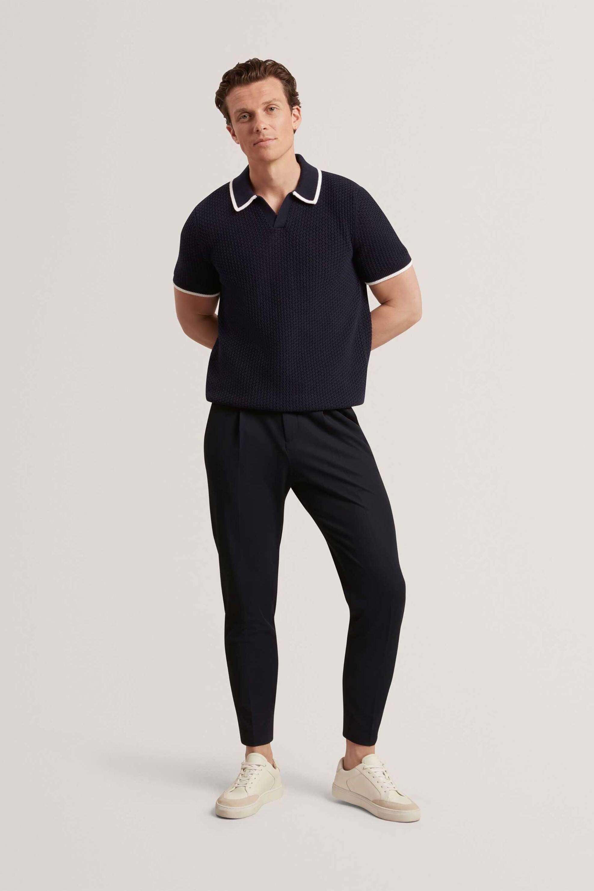 Ted Baker ανδρικό casual παντελόνι με waffle pattern και ελαστική μέση Tapered Fit "Cialdat" - 281238 Μπλε Σκούρο