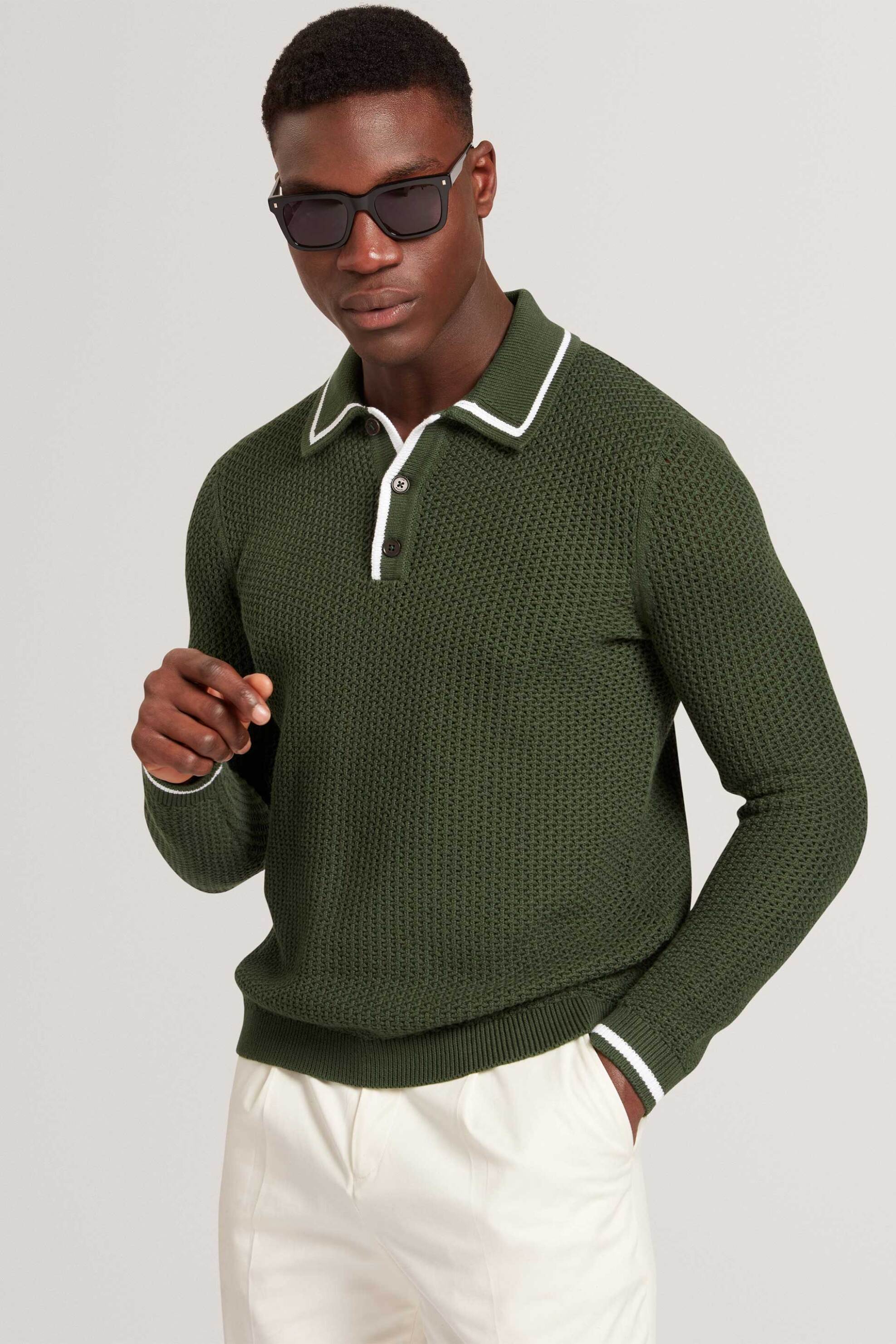 Ted Baker ανδρική πλεκτή μπλούζα πόλο με waffle pattern Relaxed Fit "Brucei" - 281499 Χακί