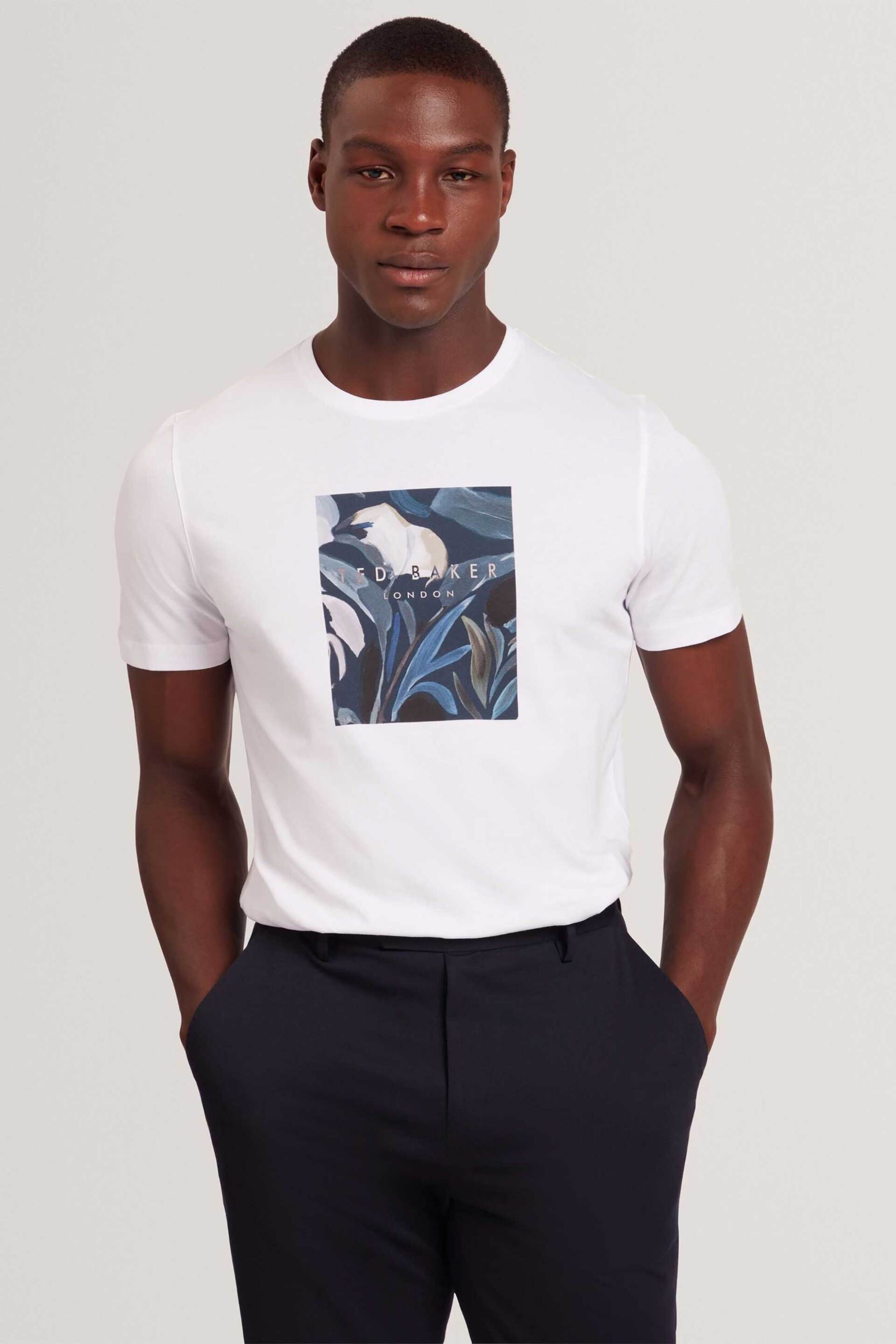 Ted Baker ανδρικό T-shirt με box graphic logo print Regular Fit "Justino" - 281695 Λευκό