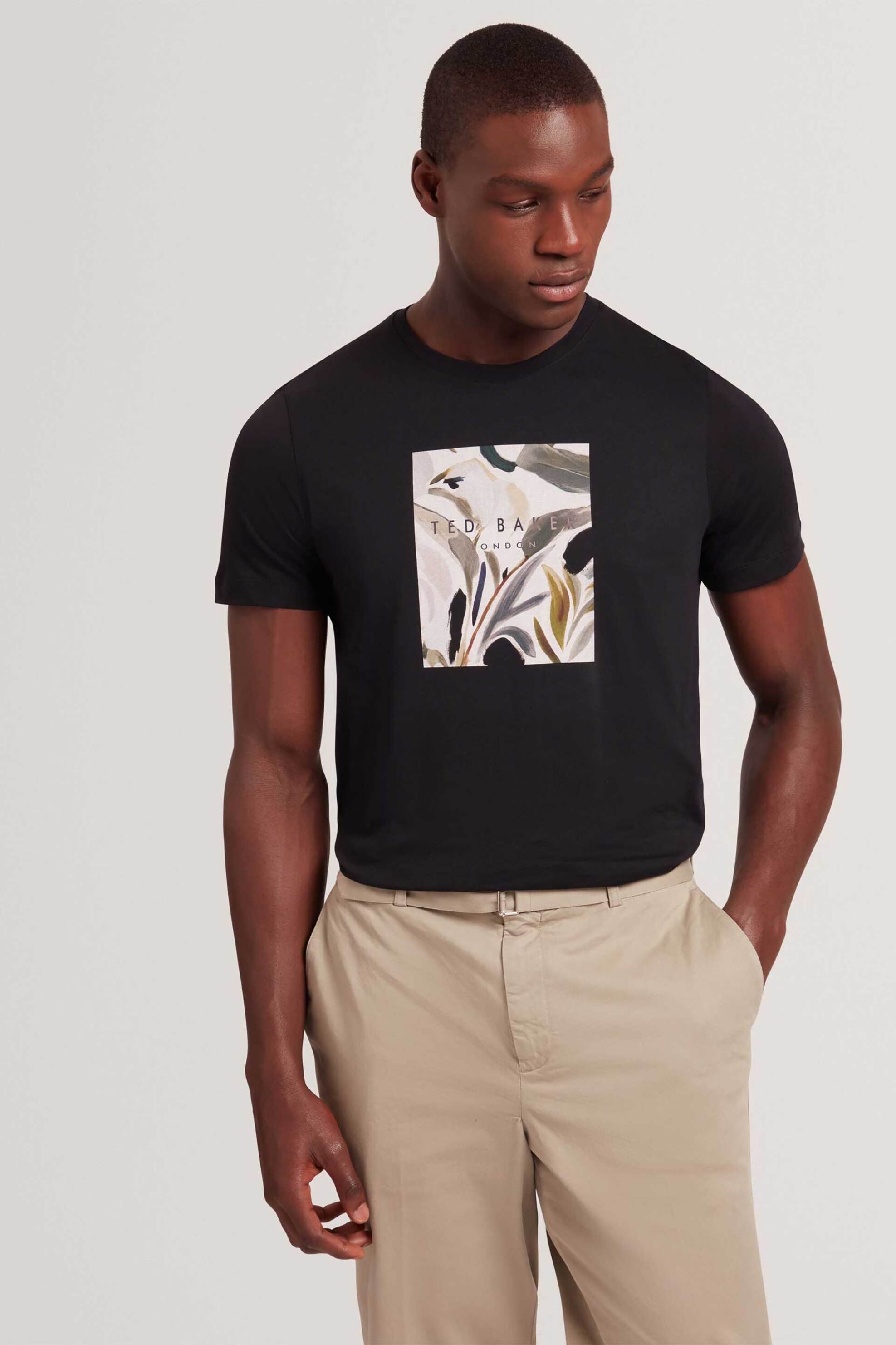 Ted Baker ανδρικό T-shirt με box graphic logo print Regular Fit "Justino" - 281695 Μαύρο