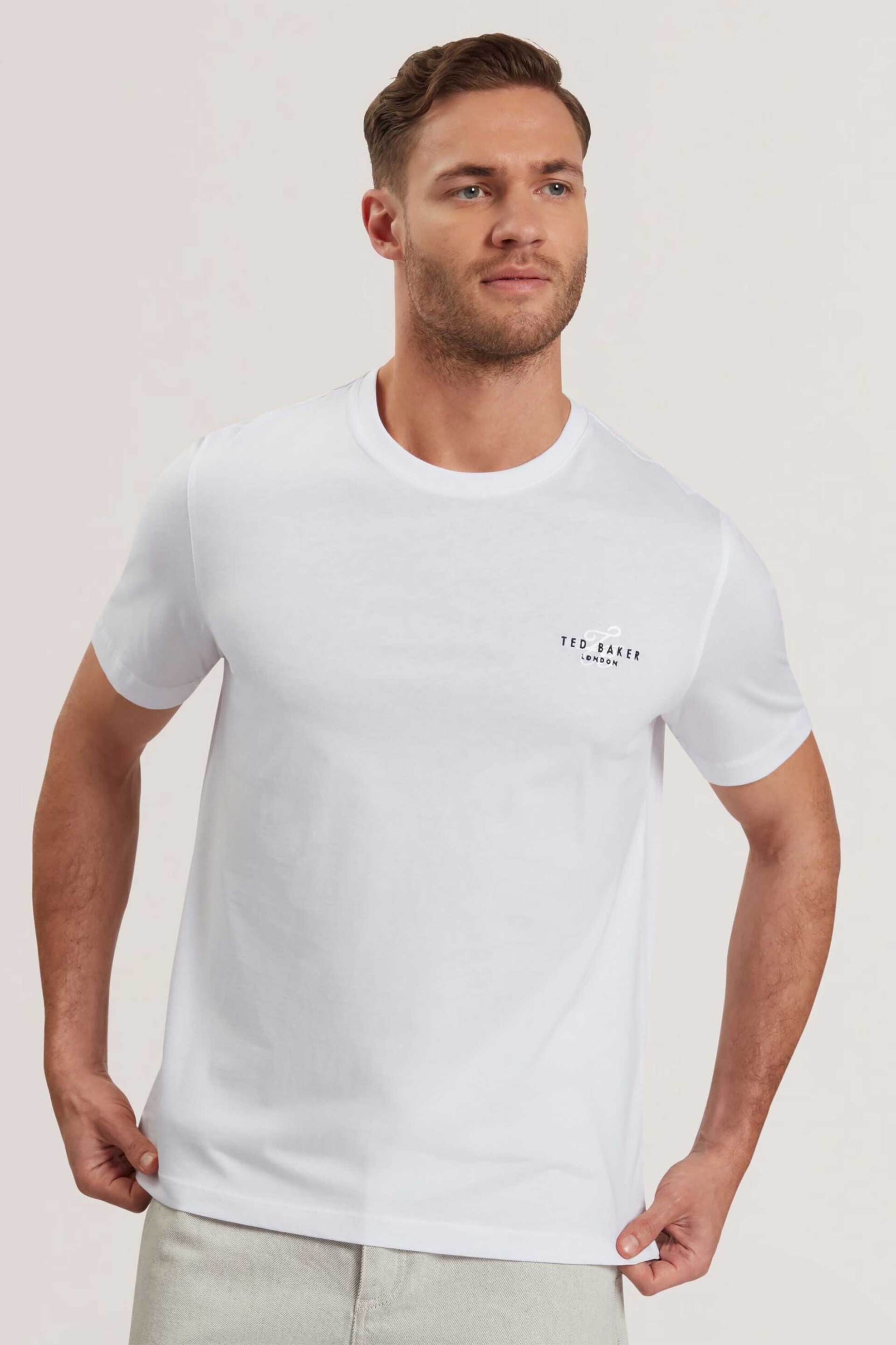 Ted Baker ανδρικό T-shirt με κεντημένο λογότυπο στο στήθος και στο πίσω μέρος Regular Fit "Tebars" - 281697 Λευκό