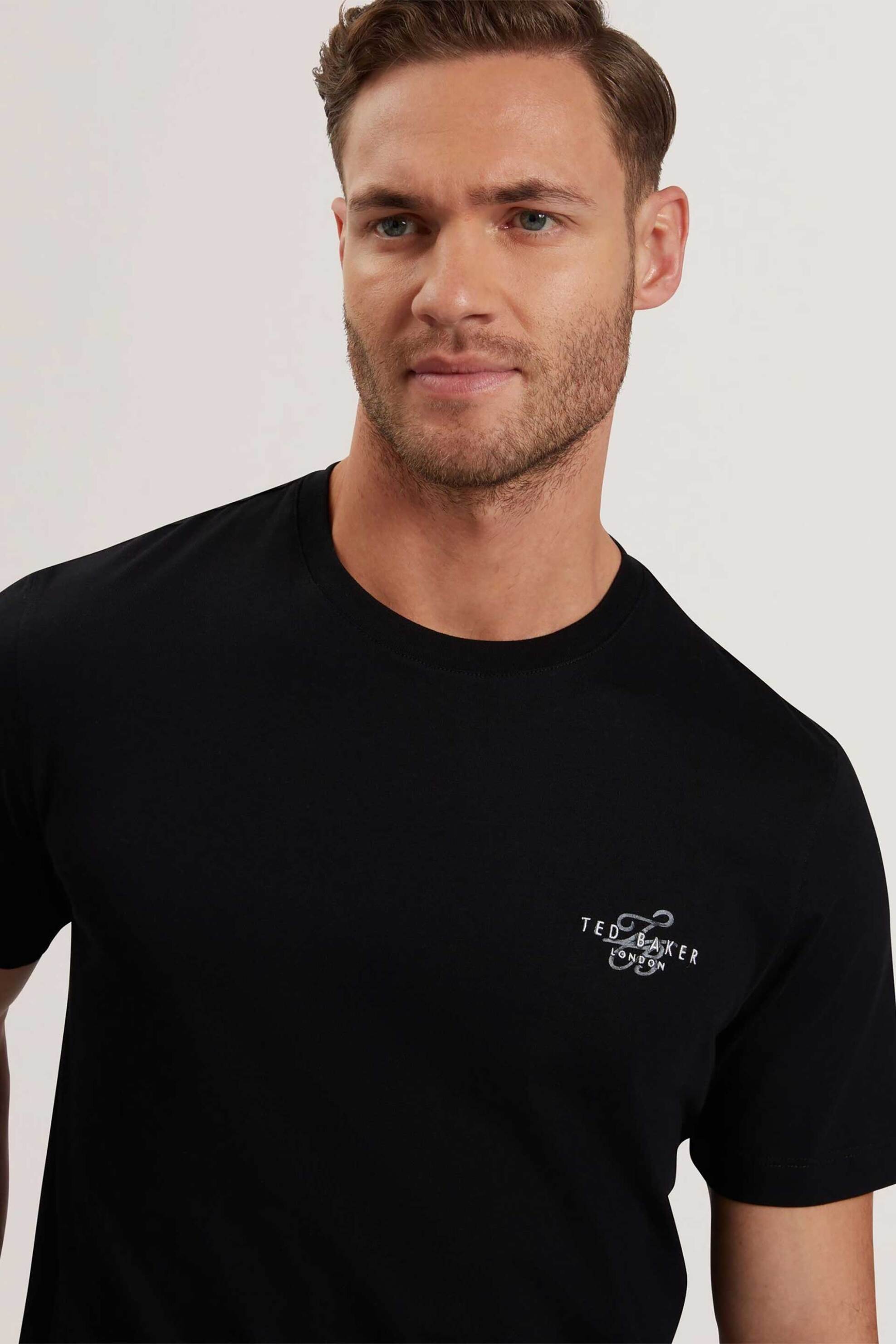 Ted Baker ανδρικό T-shirt με κεντημένο λογότυπο στο στήθος και στο πίσω μέρος Regular Fit "Tebars" - 281697 Μαύρο φωτογραφία