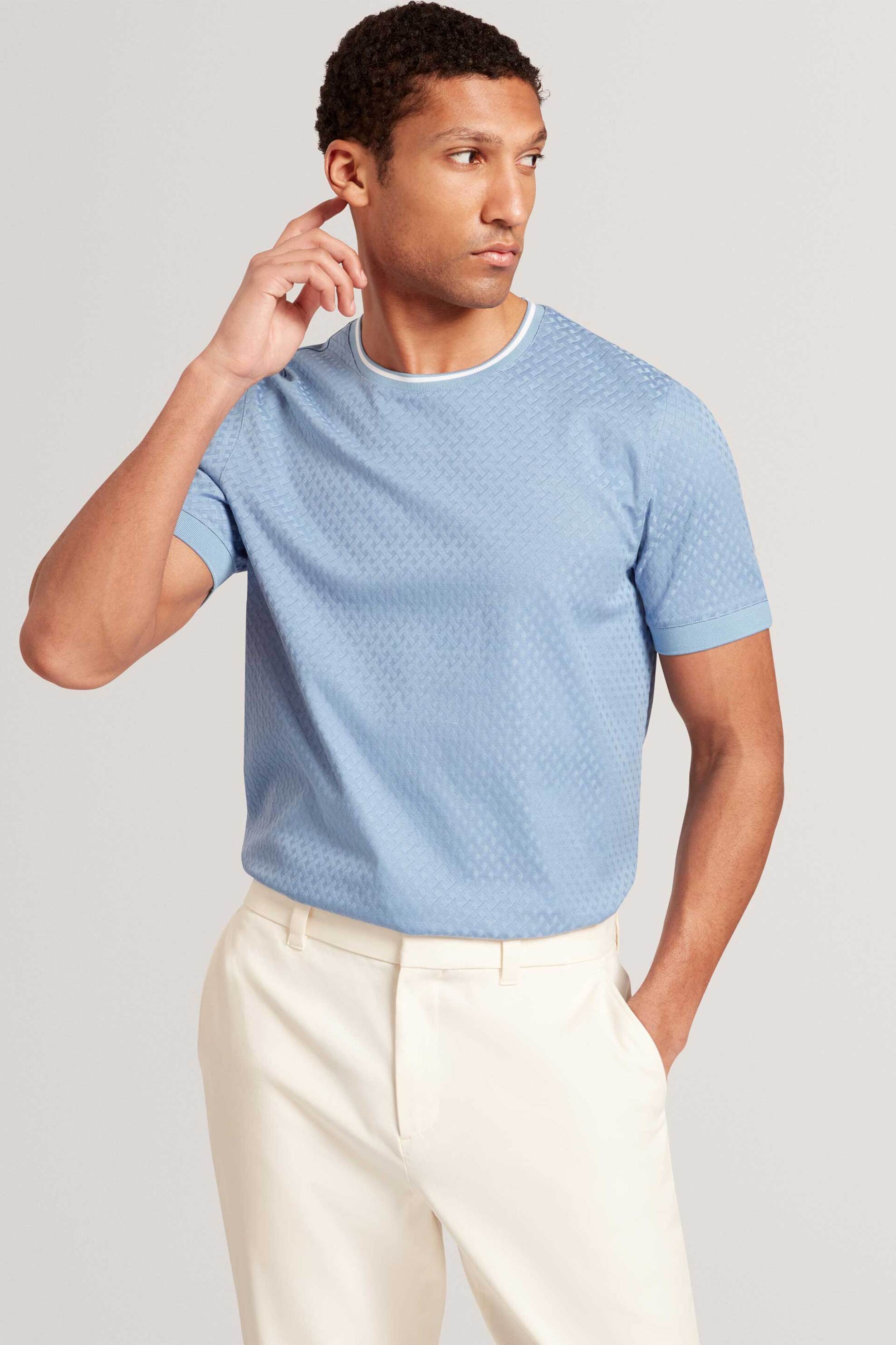 Ted Baker ανδρικό T-shirt με all-over T texture Regular Fit "Hagen" - 281706 Μπλε Ανοιχτό