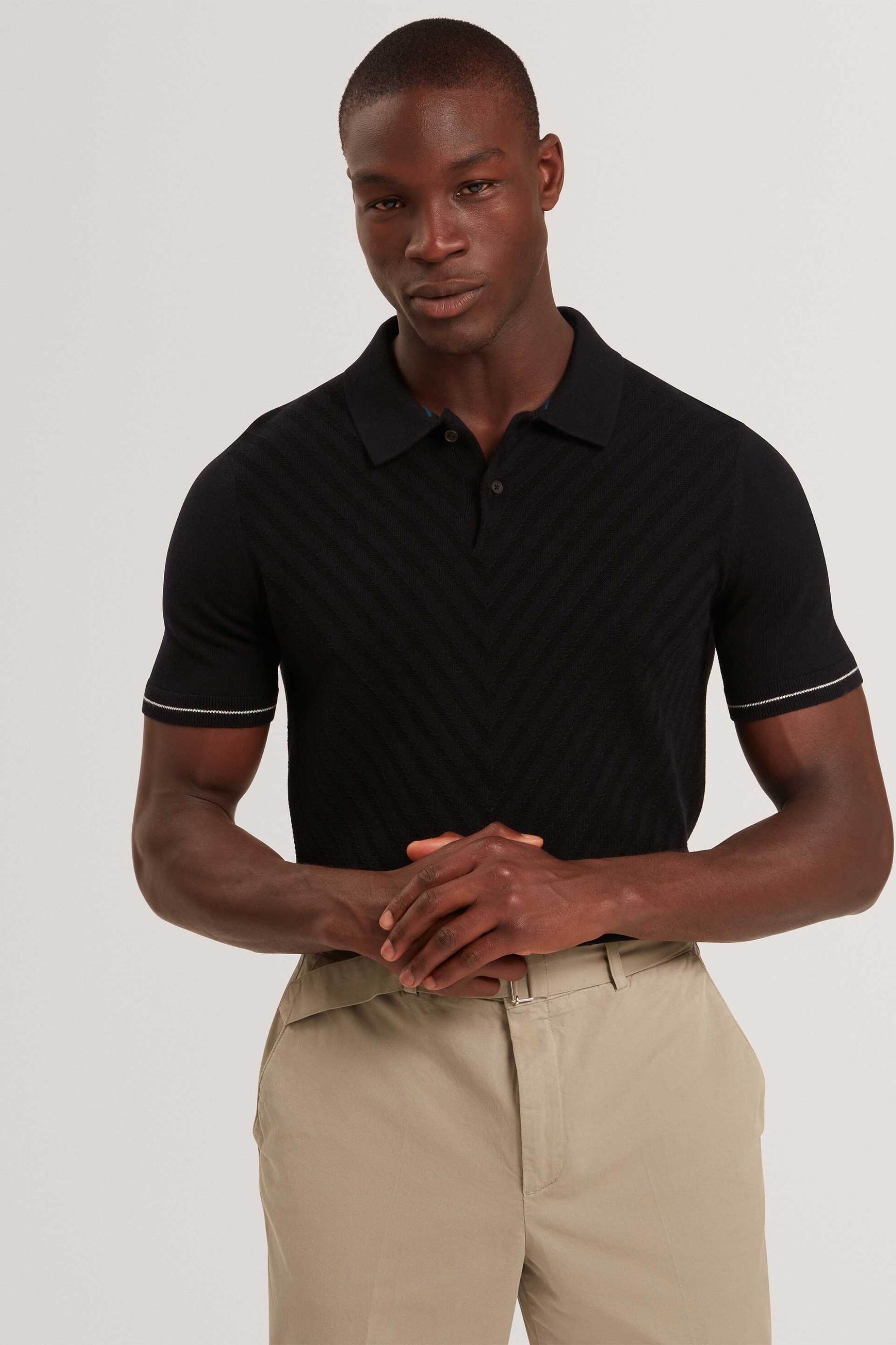 Ted Baker ανδρική πλεκτή μπλούζα πόλο με textured chevron pattern Regular Fit "Chapal" - 282184 Μαύρο