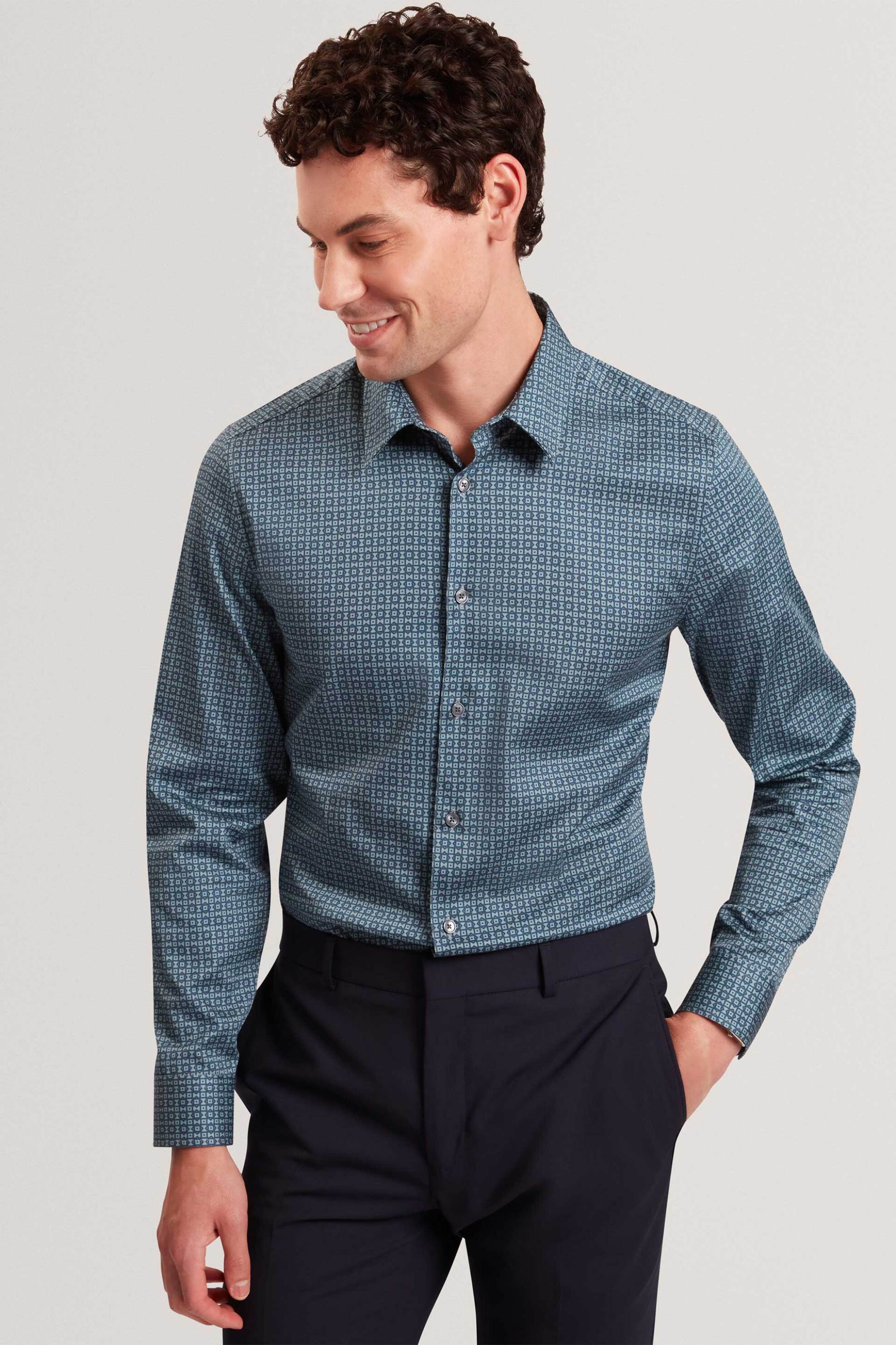 Ted Baker ανδρικό πουκάμισο με geometric pattern Slim Fit "Caylaxe" - 282367 Μπλε Ανοιχτό