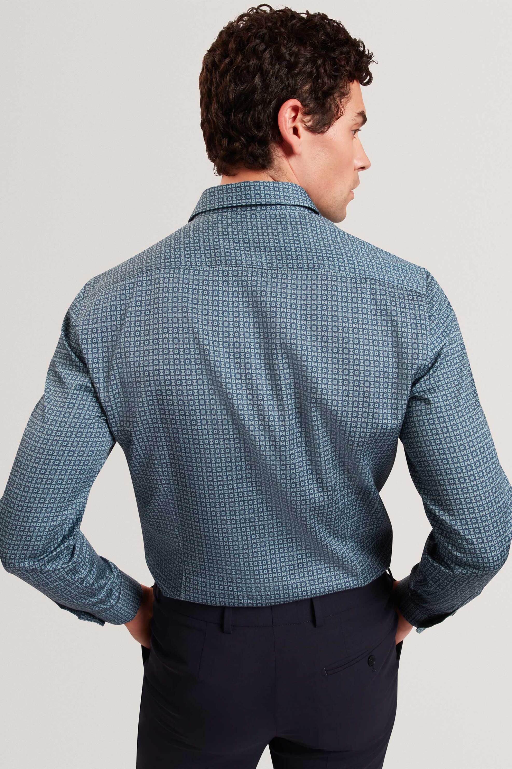 Ted Baker Ανδρικό Πουκάμισο με Geometric Pattern Slim Fit Caylaxe - 282367 Μπλε Ανοιχτό