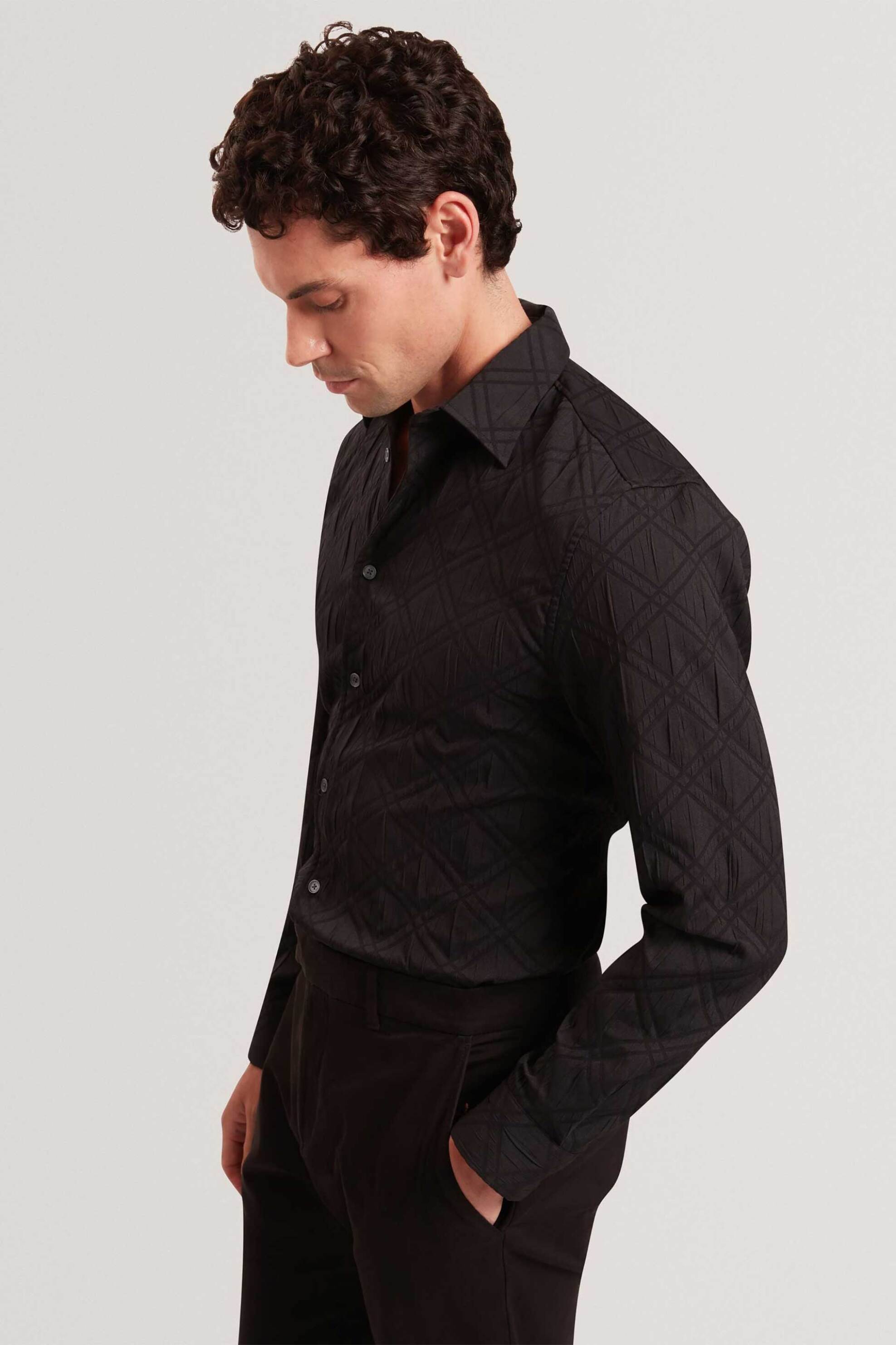 Ted Baker ανδρικό πουκάμισο με geometric pattern Regular Fit "Fynran" - 282378 Μαύρο