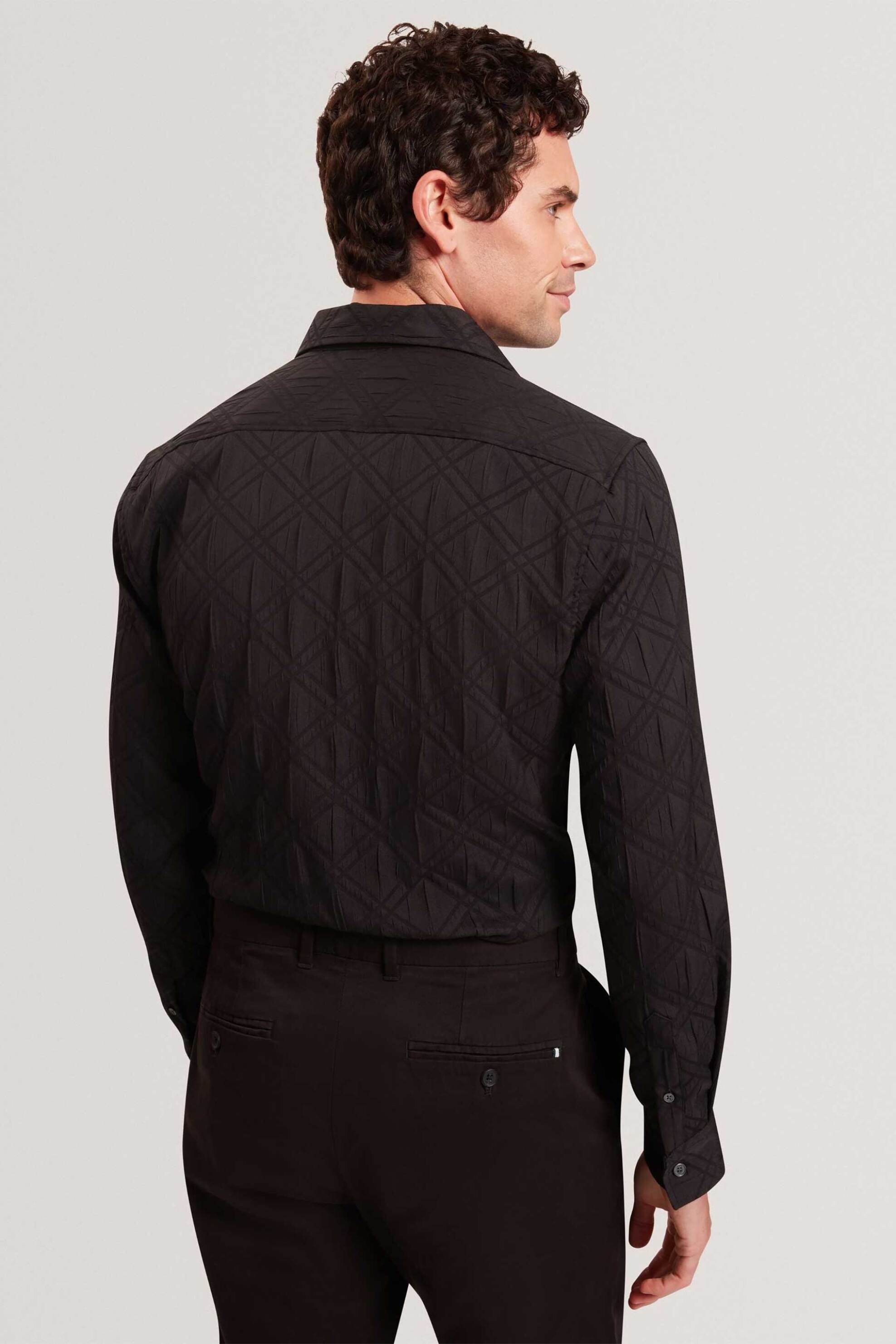 Ted Baker Ανδρικό Πουκάμισο με Geometric Pattern Regular Fit Fynran - 282378 Μαύρο
