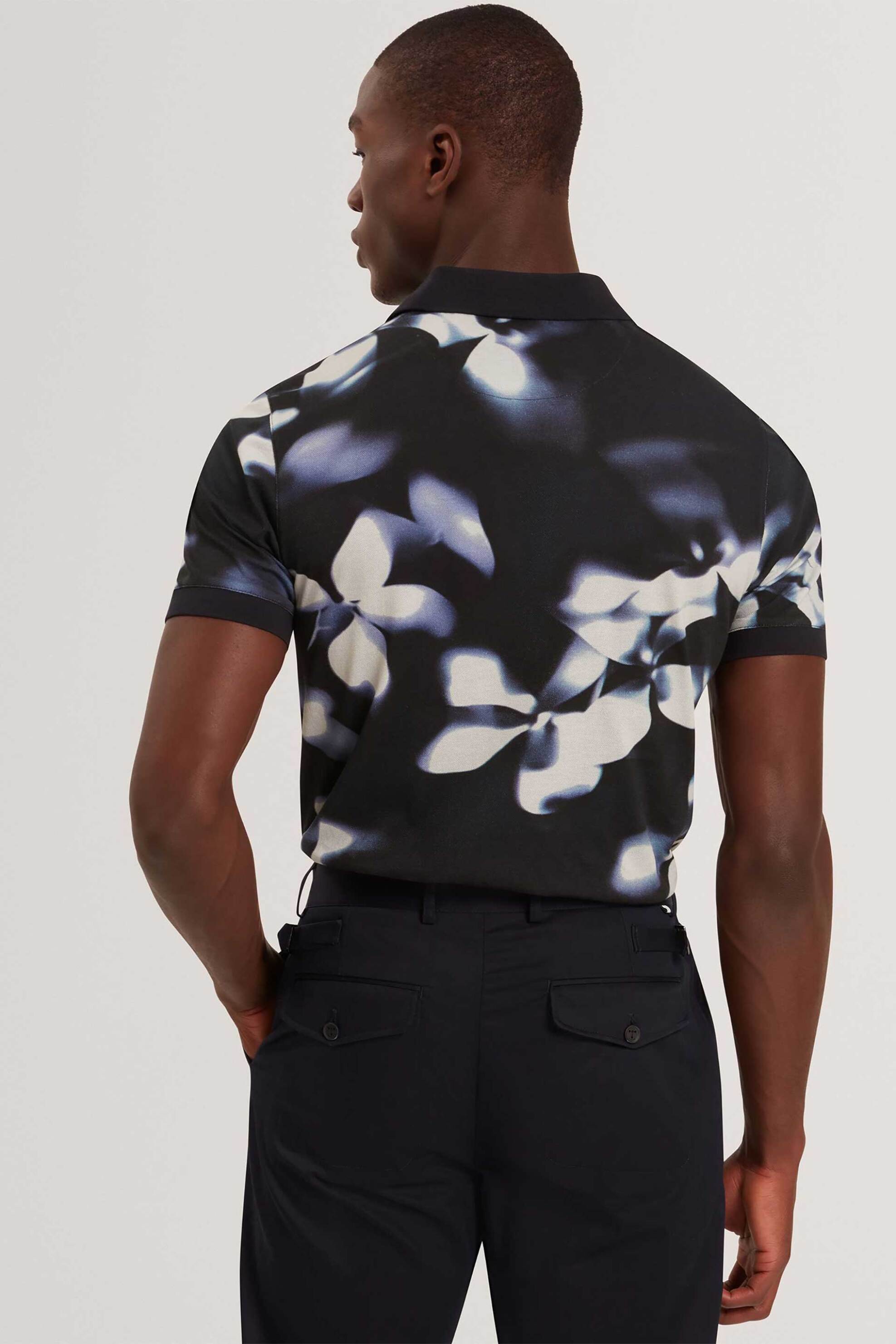 Ted Baker Ανδρική Μπλούζα Πόλο με Photographic Floral Print Regular Fit Longbri - 282394 Μπλε Σκούρο