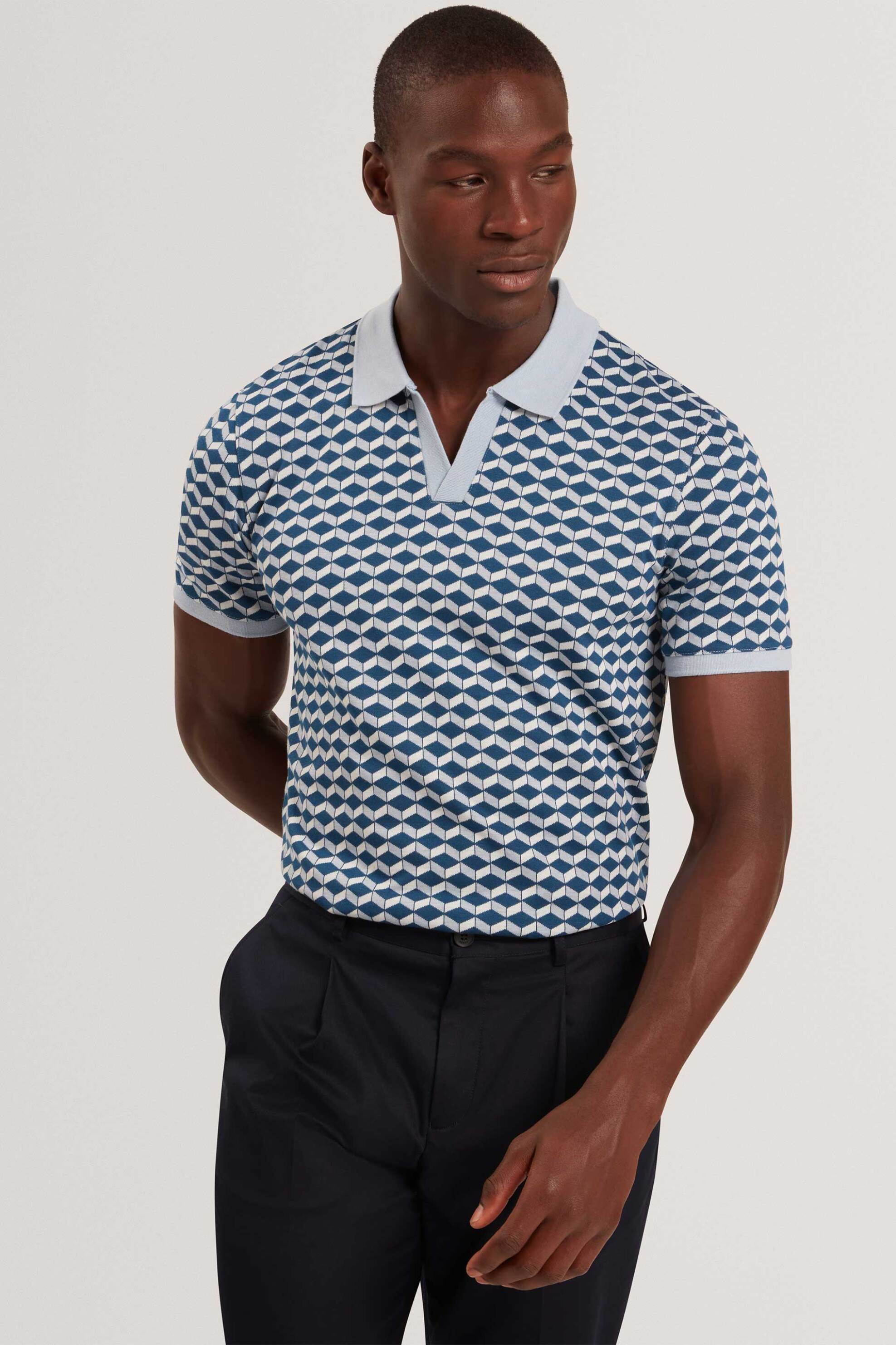 Ted Baker ανδρική μπλούζα πόλο με geometric jacquard pattern Slim Fit "Lirien" - 282396 Μπλε