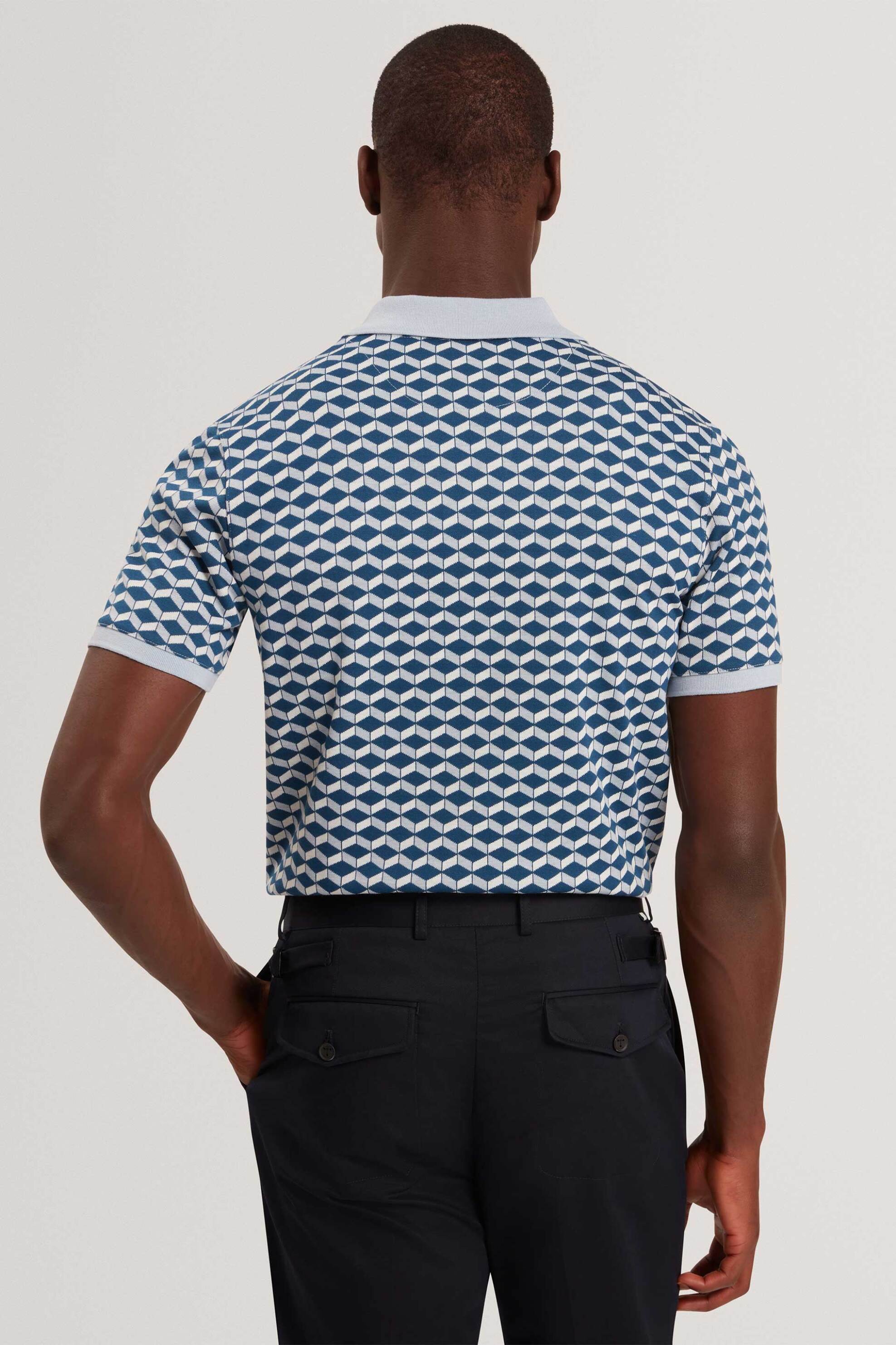 Ted Baker Ανδρική Μπλούζα Πόλο με Geometric Jacquard Pattern Slim Fit Lirien - 282396 Μπλε