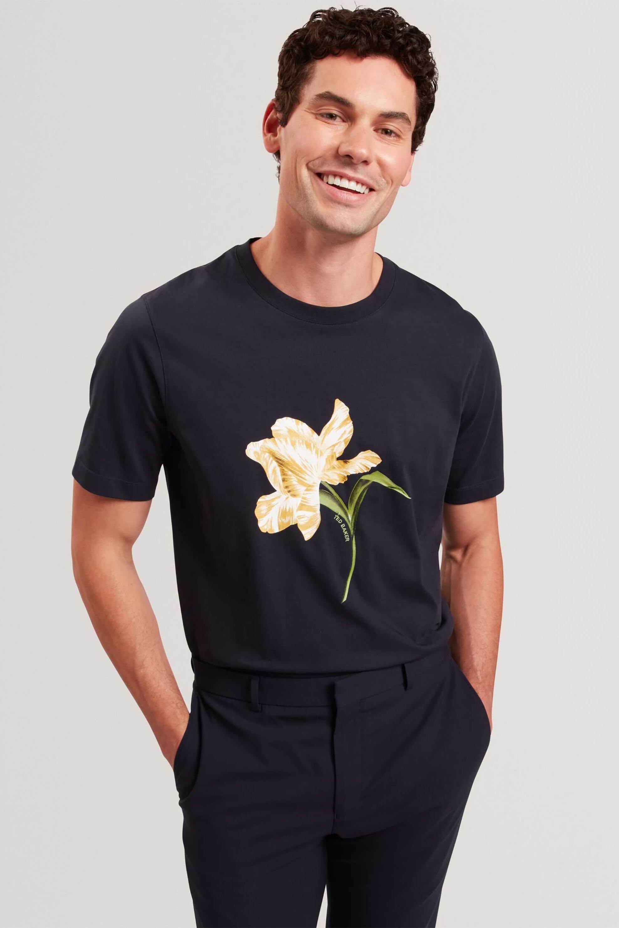 Ted Baker ανδρικό T-shirt με floral graphic print Regular Fit "Talyssa" - 282421 Μπλε Σκούρο