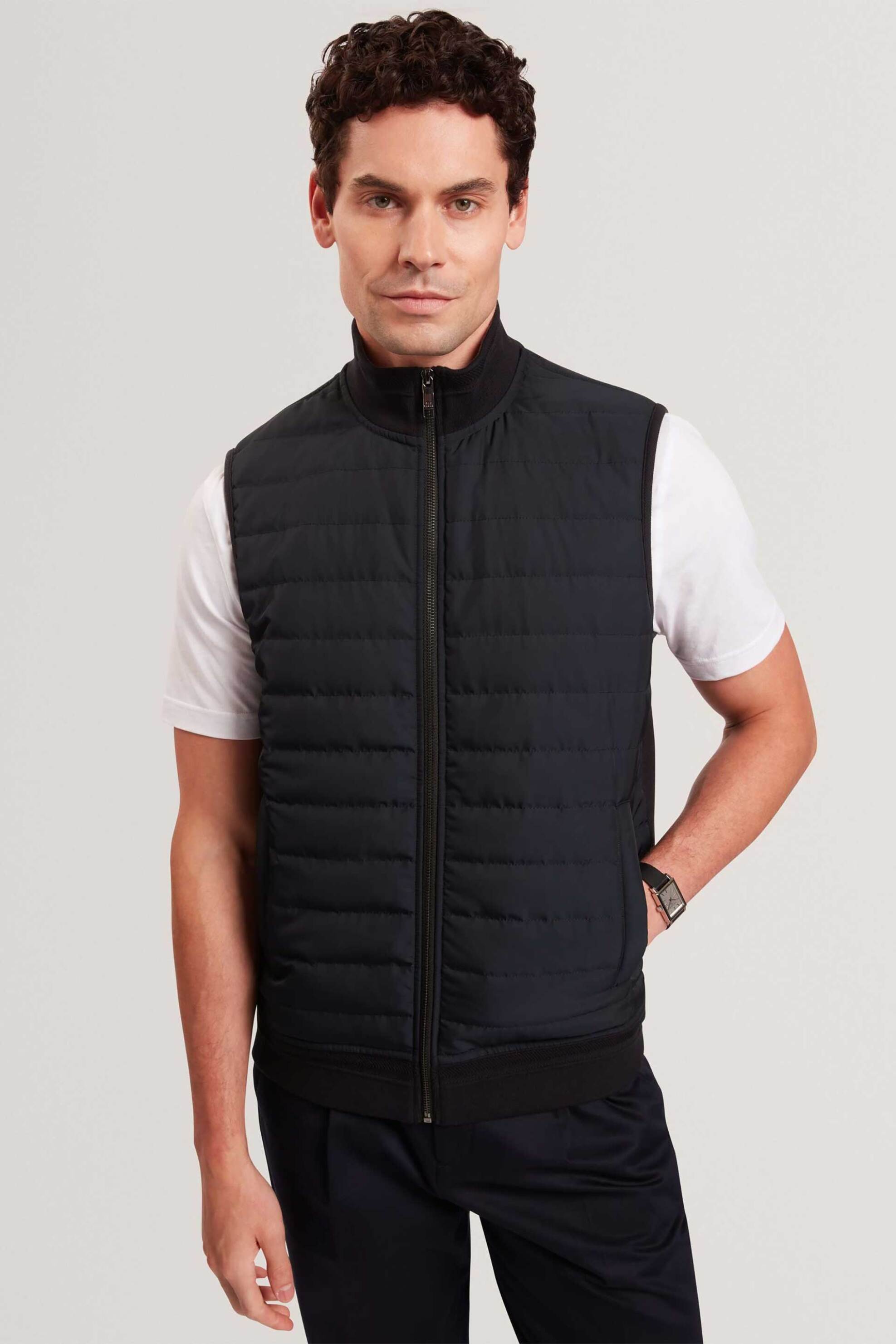 Ted Baker ανδρικό αμάνικο μπουφάν με καπιτονέ σχέδιο και ψηλό λαιμό Regular Fit "Pafavor" - 282729 Μπλε Σκούρο