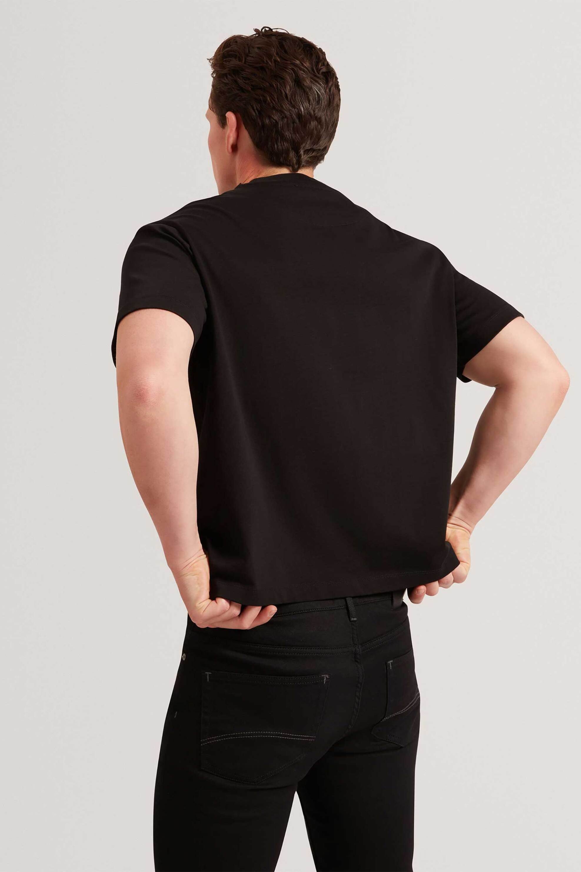 Ted Baker Ανδρικό T-Shirt με Logo Patch Regular Fit Lucka - 283169 Μαύρο