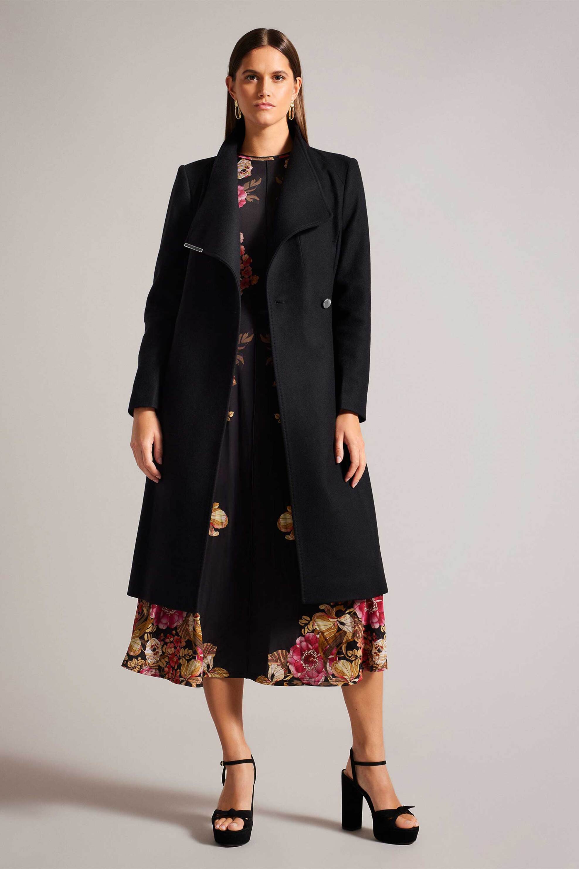 TED BAKER Ted Baker γυναικείο μάλλινο midi παλτό με ζώνη "Rose" - 249306 Μαύρο