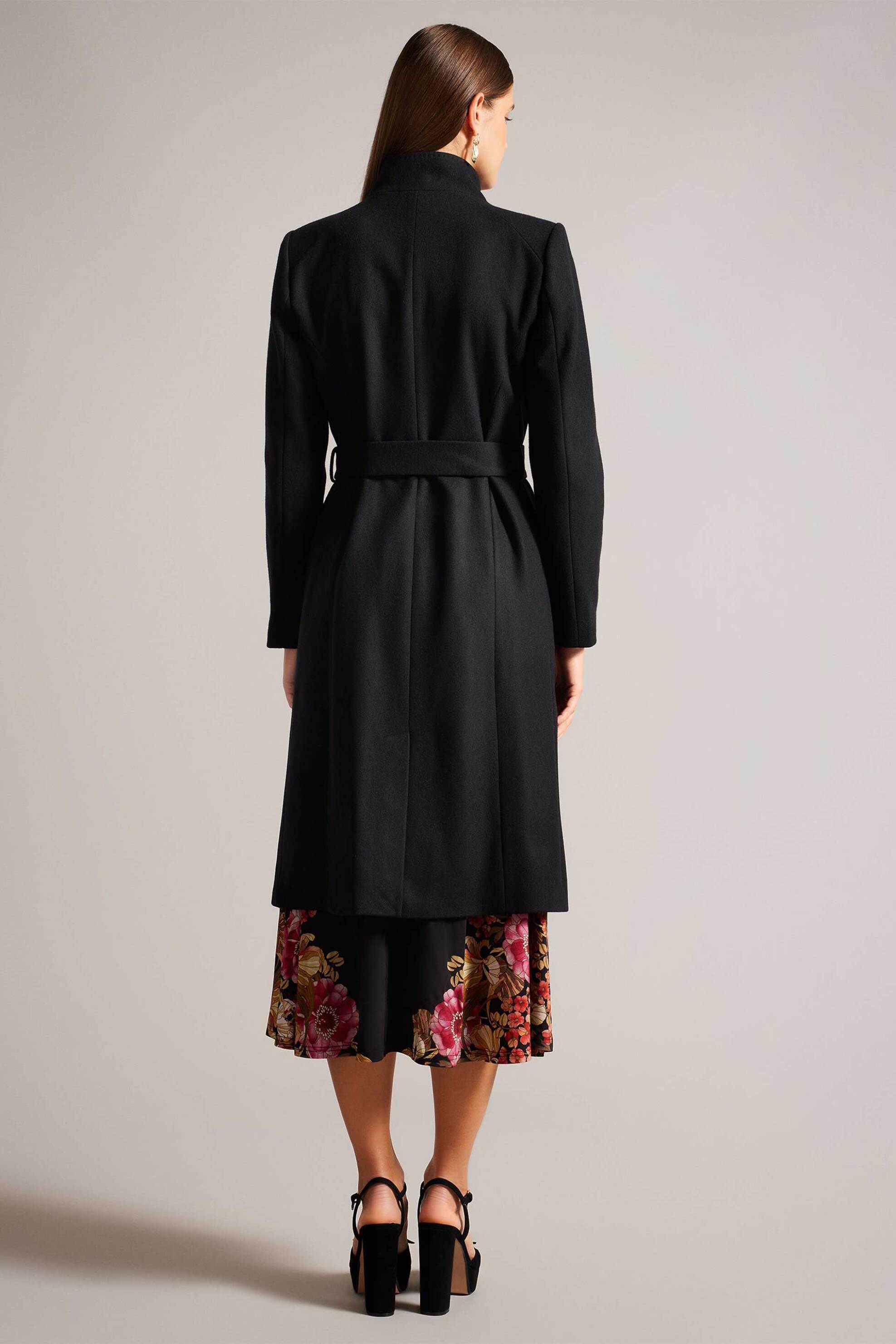 TED BAKER Ted Baker γυναικείο μάλλινο midi παλτό με ζώνη "Rose" - 249306 Μαύρο - 3