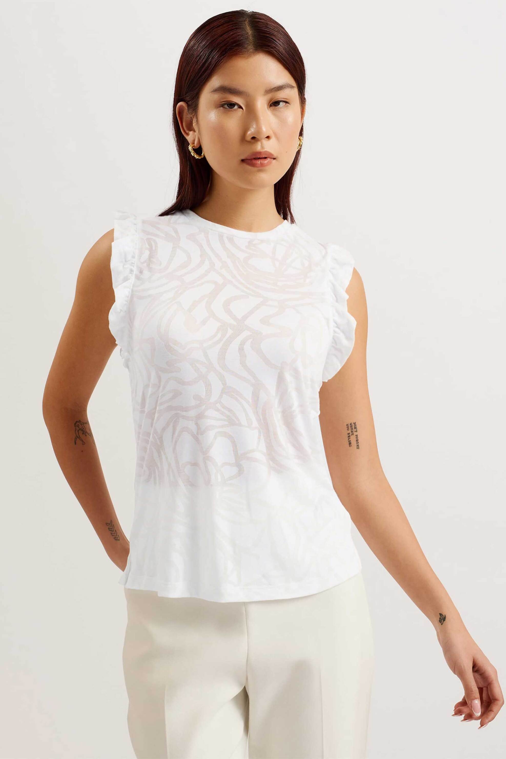 Ted Baker γυναικεία μπλούζα αμάνικη με burnout pattern "Iilaa" - 274447 Λευκό