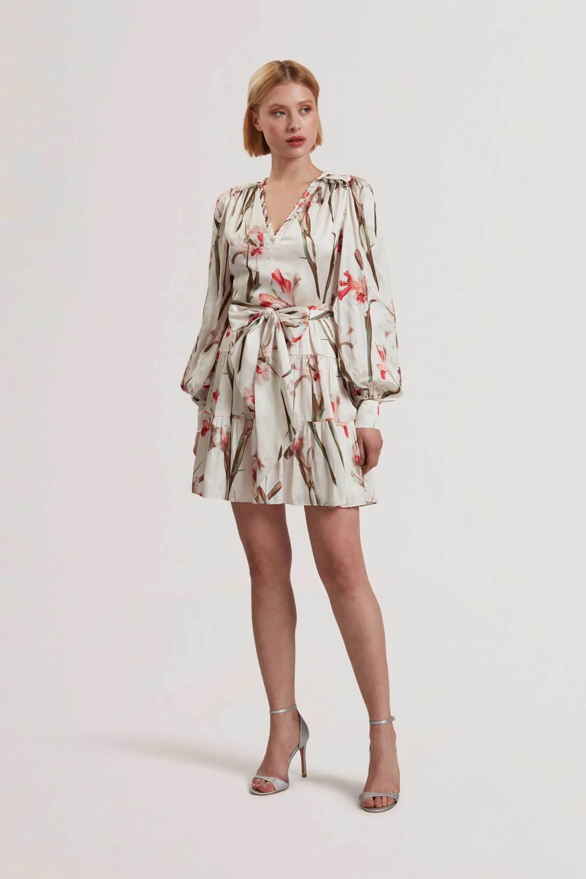 TED BAKER Ted Baker γυναικείο mini φόρεμα με floral print "Cuiaba" - 279194 Εκρού