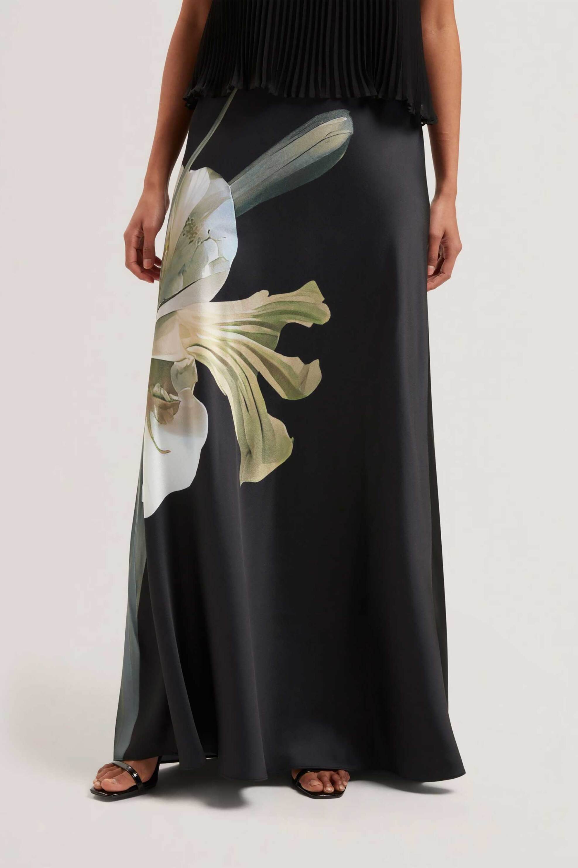 Ted Baker γυναικεία φούστα maxi σατέν με floral print "Zionna" - 280467 Μαύρο φωτογραφία