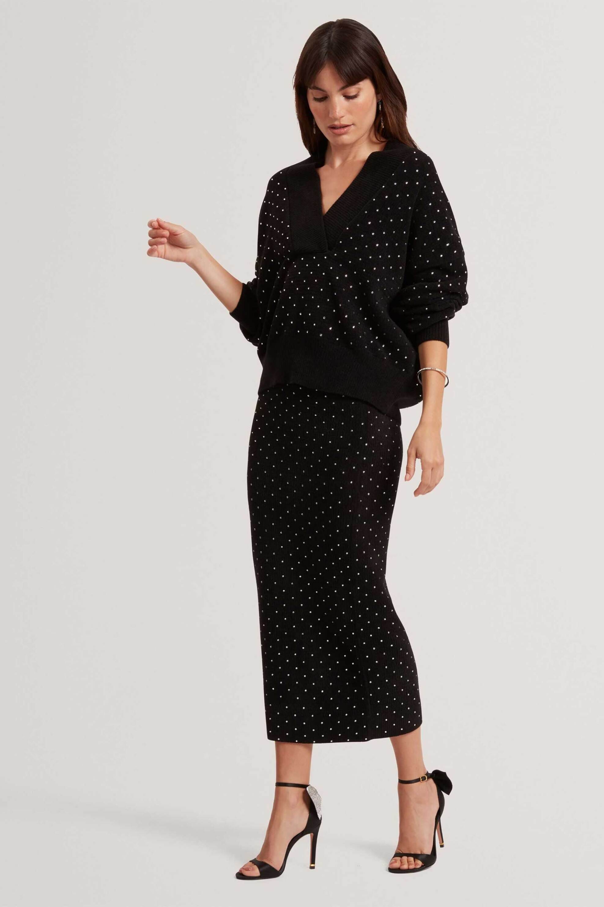 Ted Baker γυναικεία midi φούστα πλεκτή με στρας "Keata"