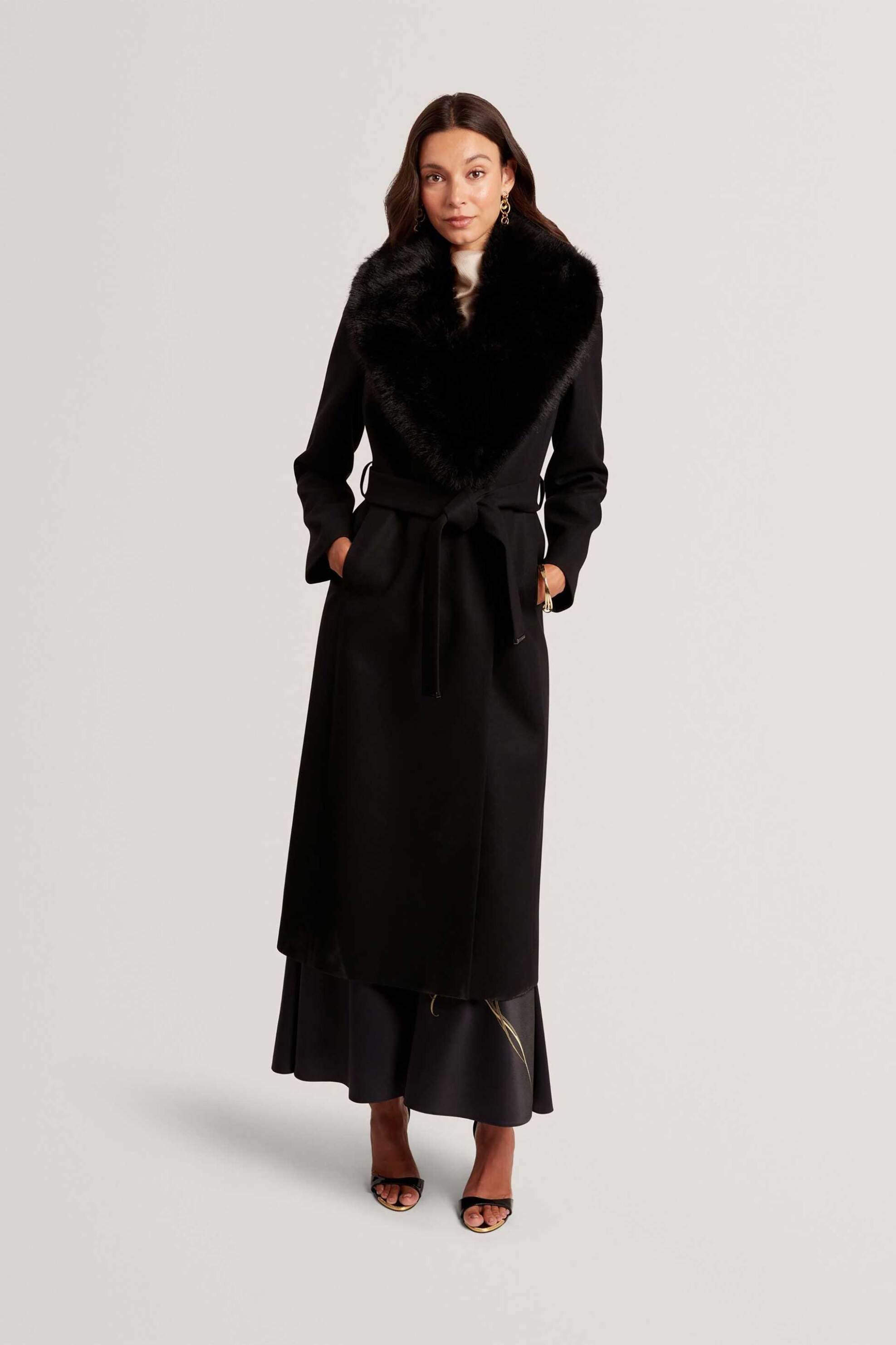 Ted Baker γυναικείο midi παλτό με faux γούνα "Musea"