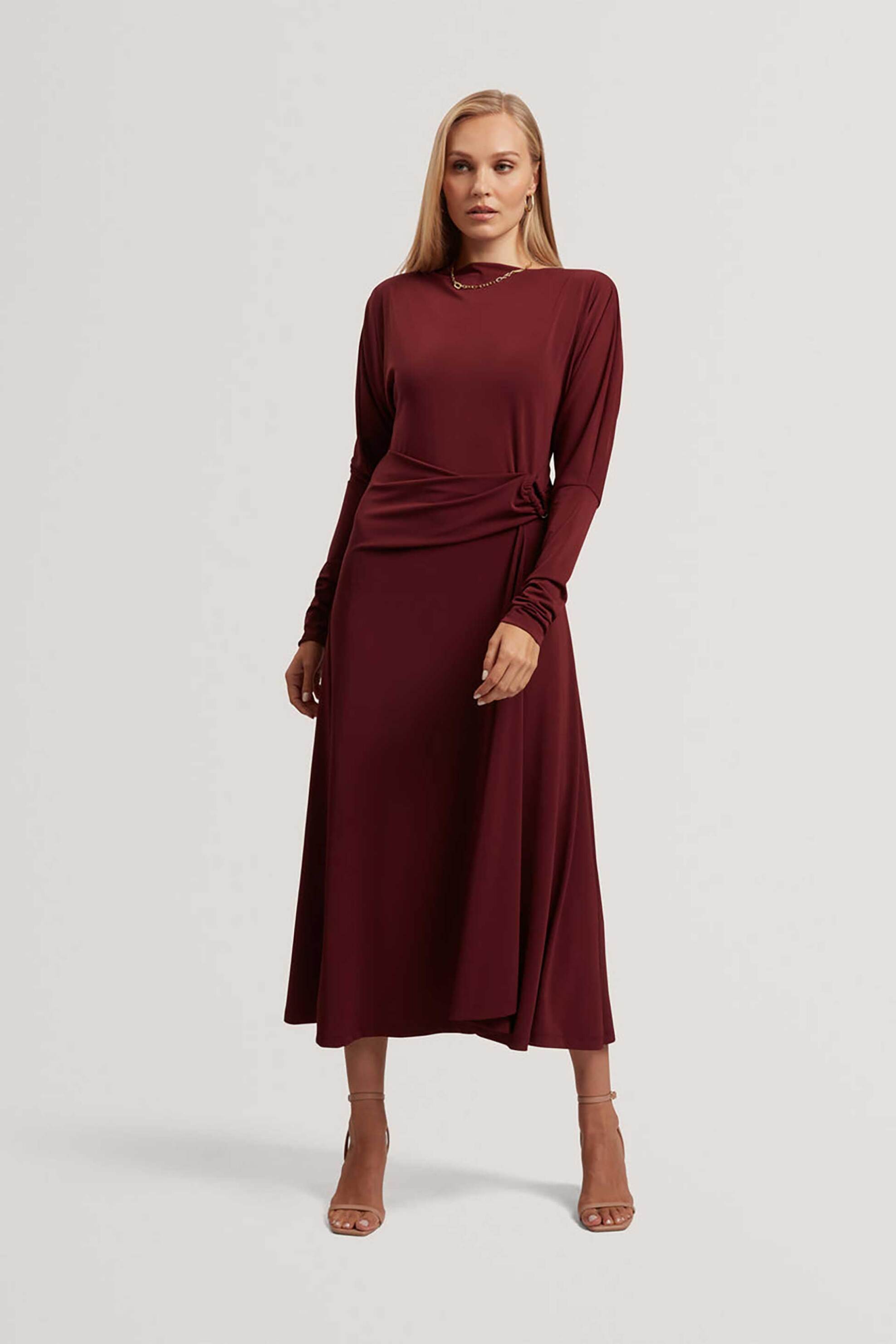 Ted Baker γυναικείο midi φόρεμα μονόχρωμο "Ralhaa" - 280865 Μπορντό