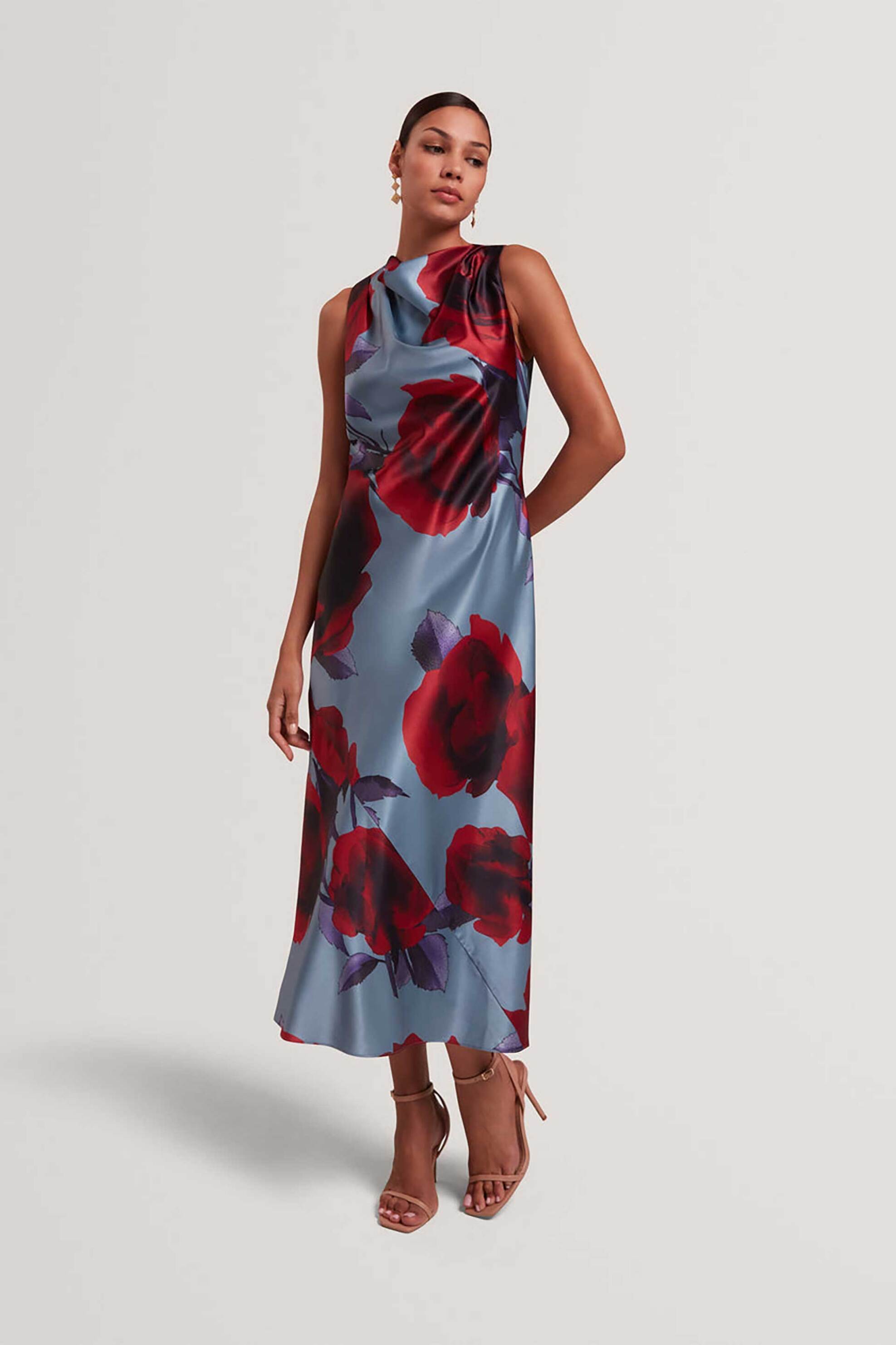 Ted Baker γυναικείο midi αμάνικο φόρεμα με floral print "Harrlia" - 282436 Γαλάζιο