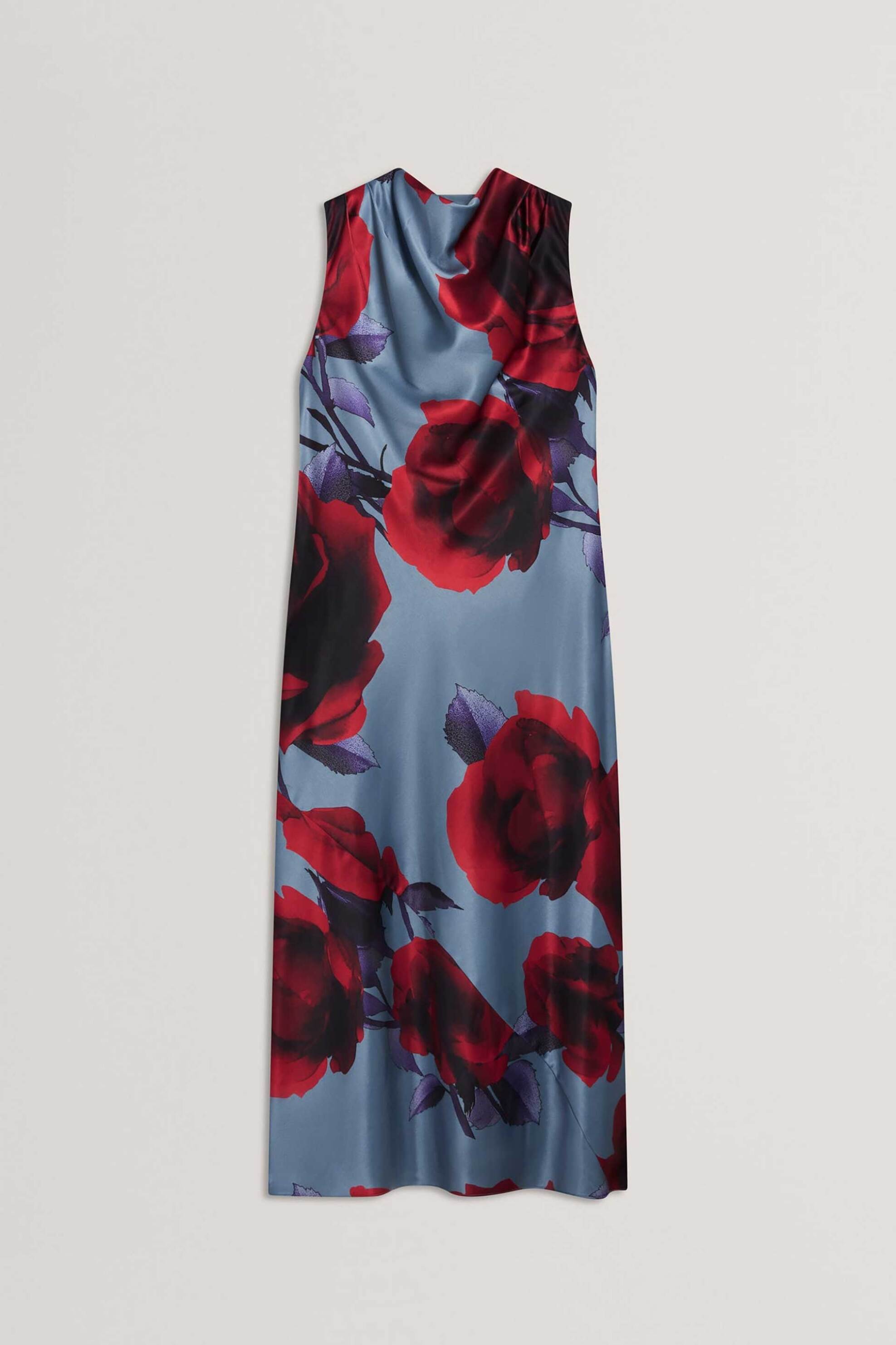 Ted Baker Γυναικείο Midi Αμάνικο Φόρεμα με Floral Print Harrlia - 282436 Γαλάζιο