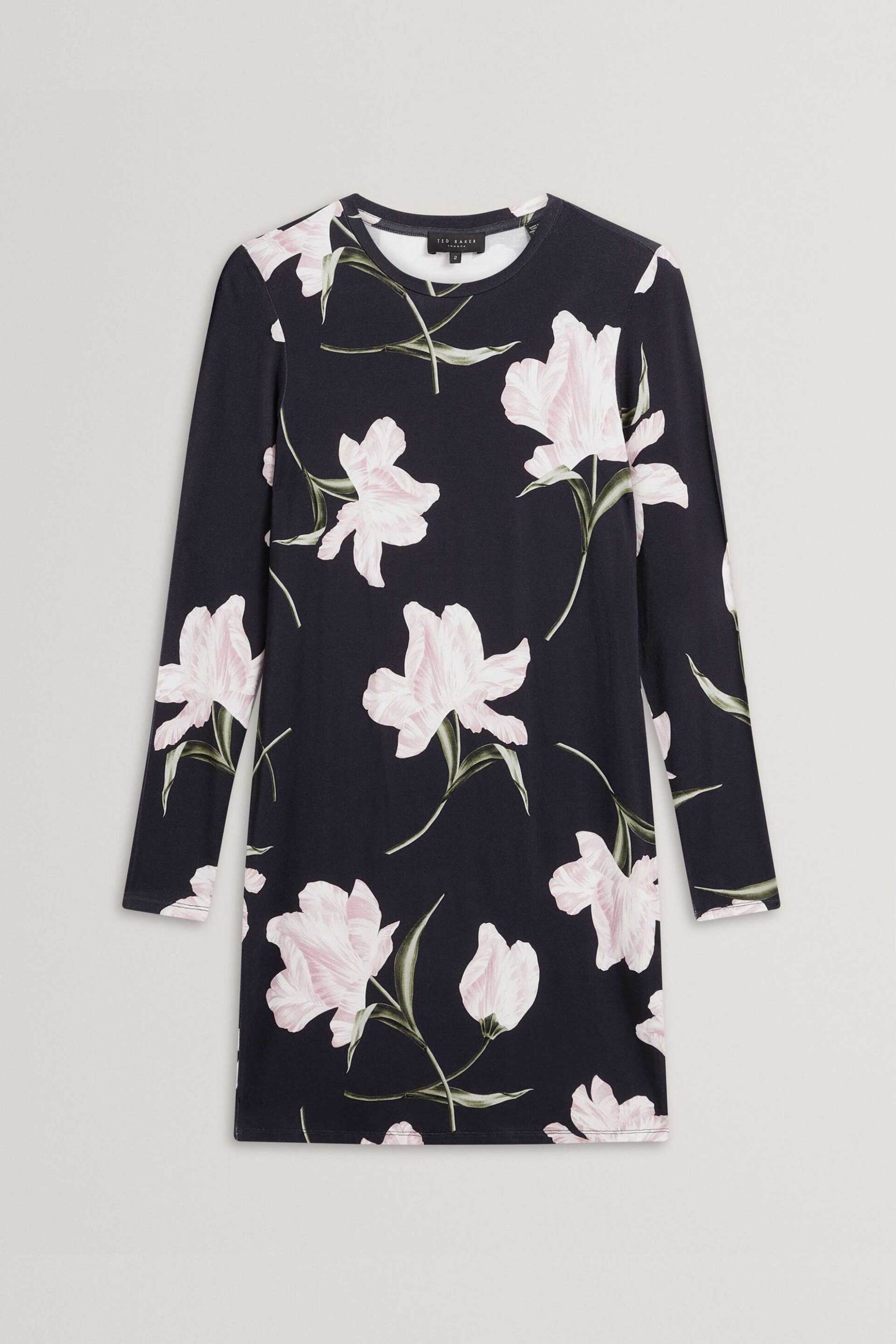 Ted Baker Γυναικείο Mini Φόρεμα με Floral Print Slim Fit Baafnee - 282676 Μπλε Σκούρο