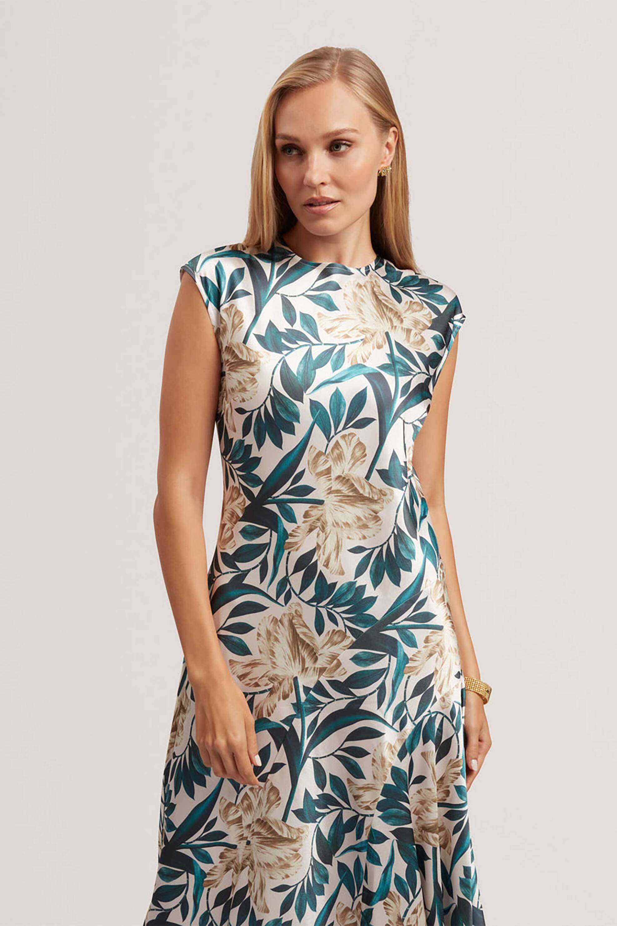 TED BAKER Ted Baker γυναικείο midi αμάνικο φόρεμα με floral print "Aibee" - 283811 Εκρού - 2