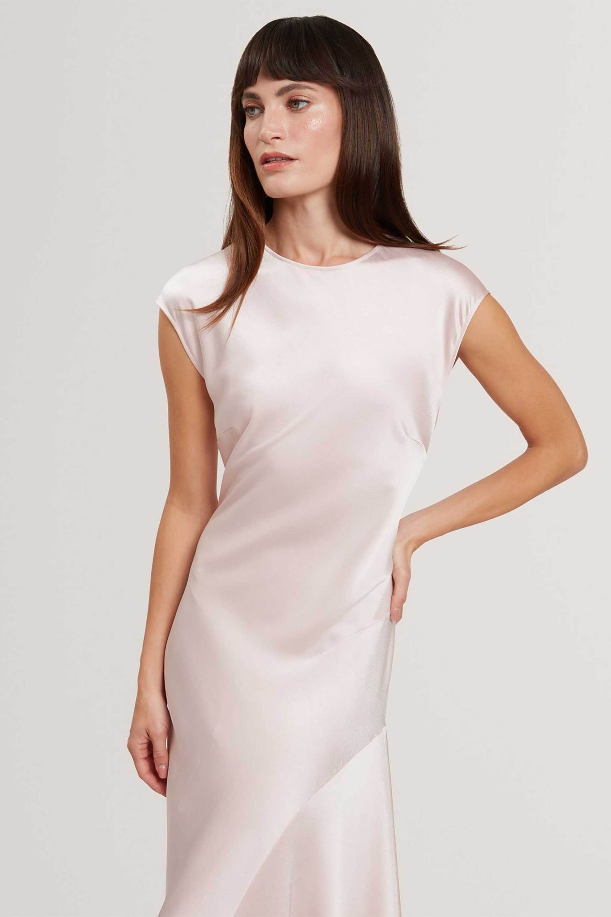 TED BAKER Ted Baker γυναικείο midi αμάνικο φόρεμα μονόχρωμο "Mayibe" - 283812 Ροζ - 2