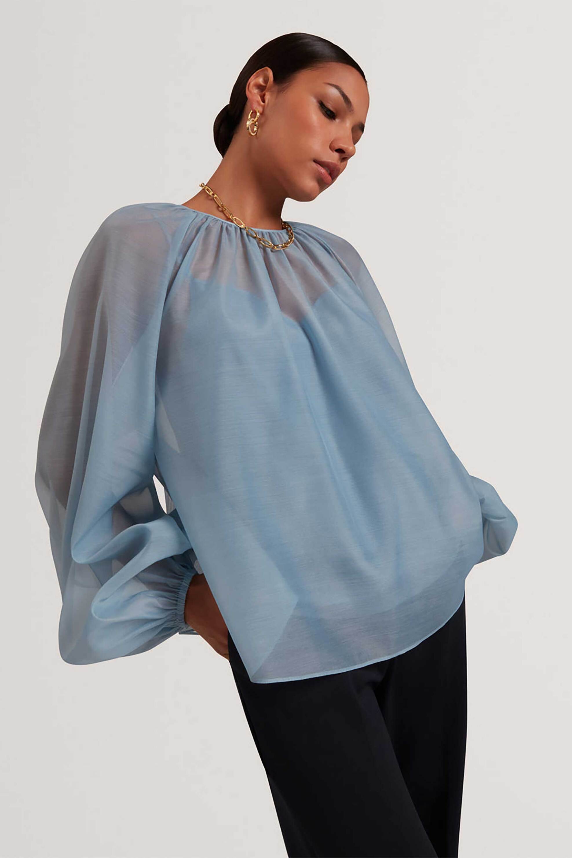 Ted Baker γυναικεία μπλούζα με διάτρητο σχέδιο και φαρδιά μανίκια "Eelana" - 283848 Γαλάζιο