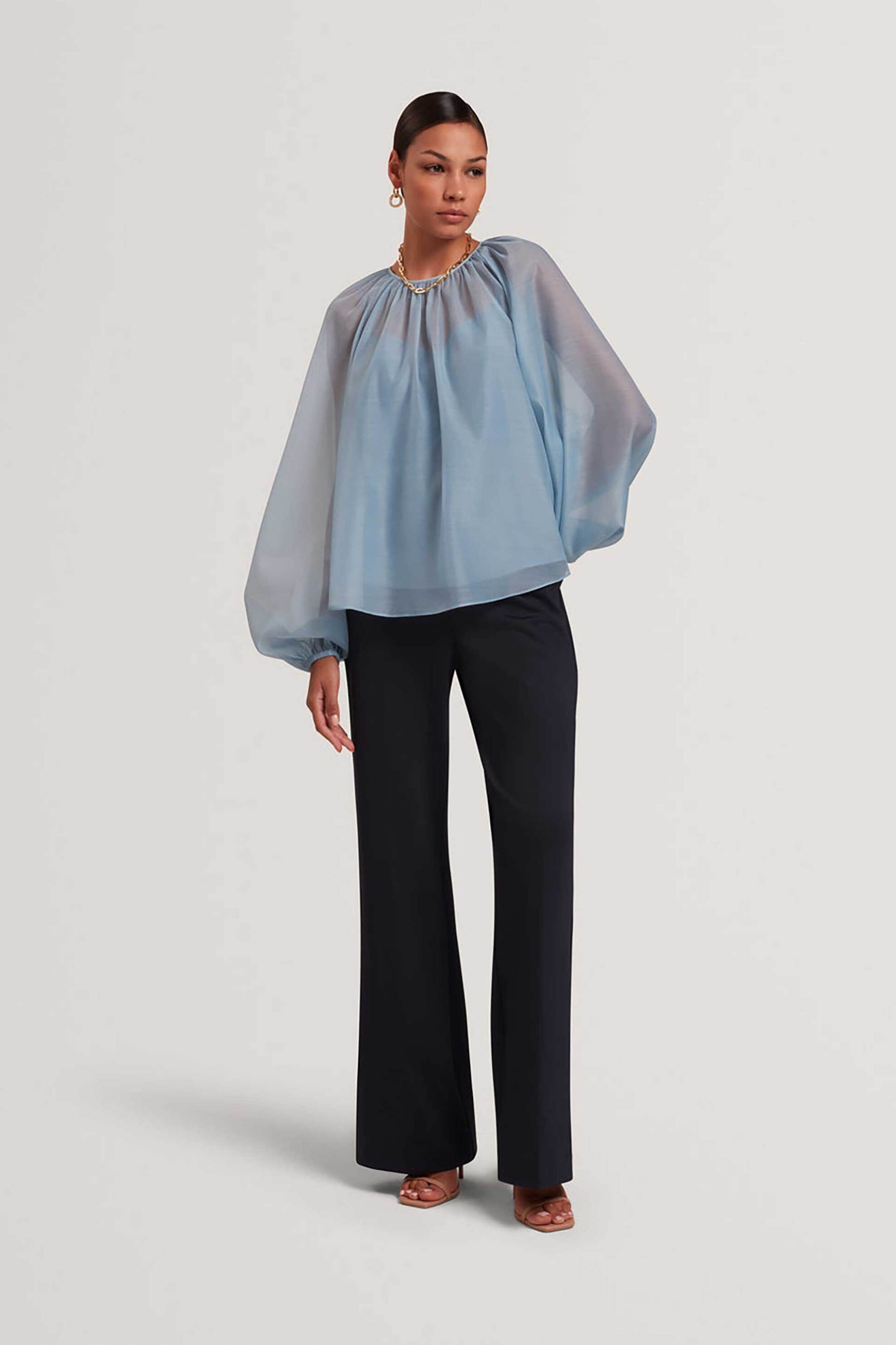 TED BAKER Ted Baker γυναικεία μπλούζα με διάτρητο σχέδιο και φαρδιά μανίκια "Eelana" - 283848 Γαλάζιο - 2