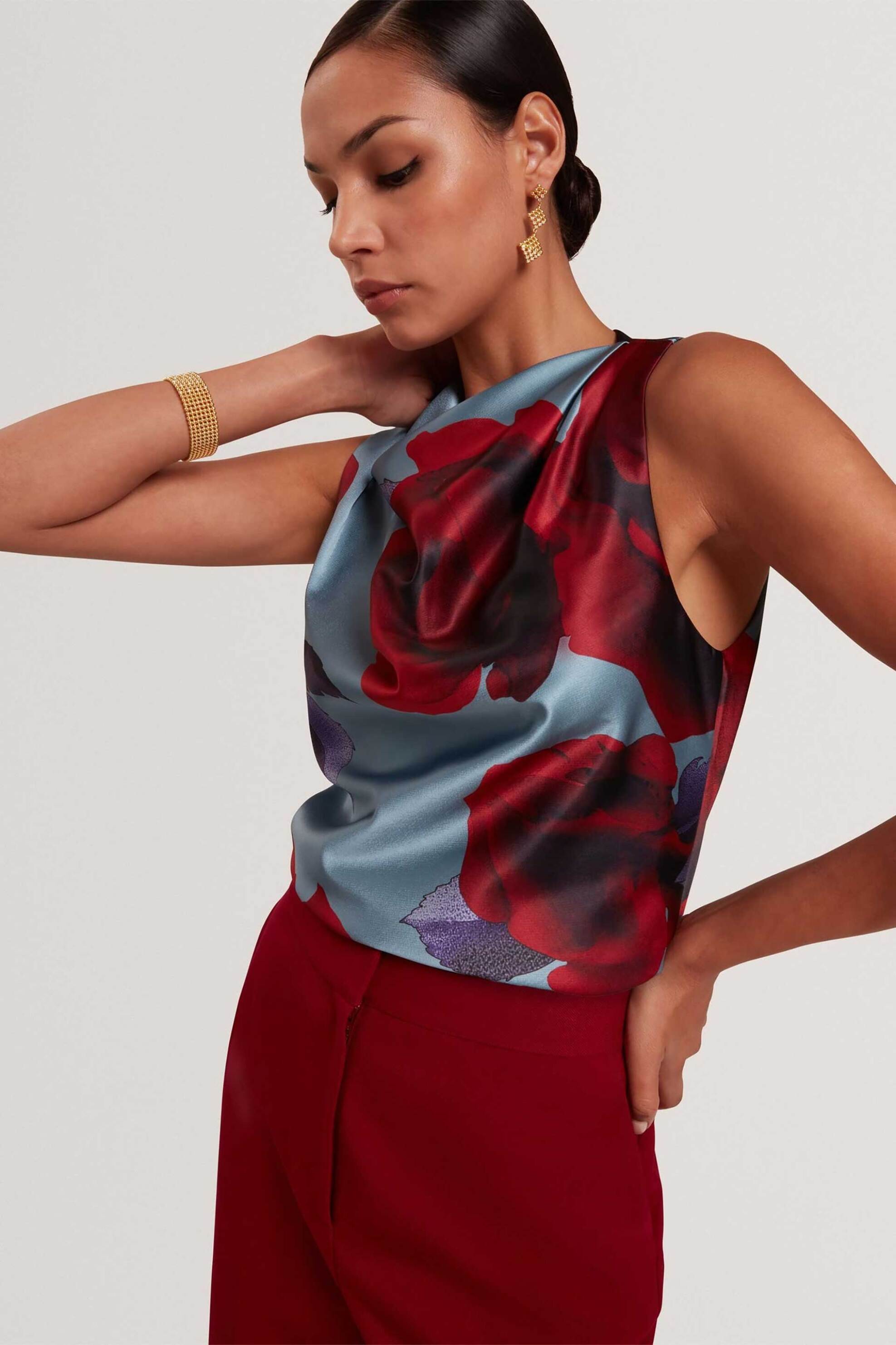 Ted Baker γυναικείο αμάνικο τοπ με floral σχέδιο "Harplyn" - 283850 Γαλάζιο