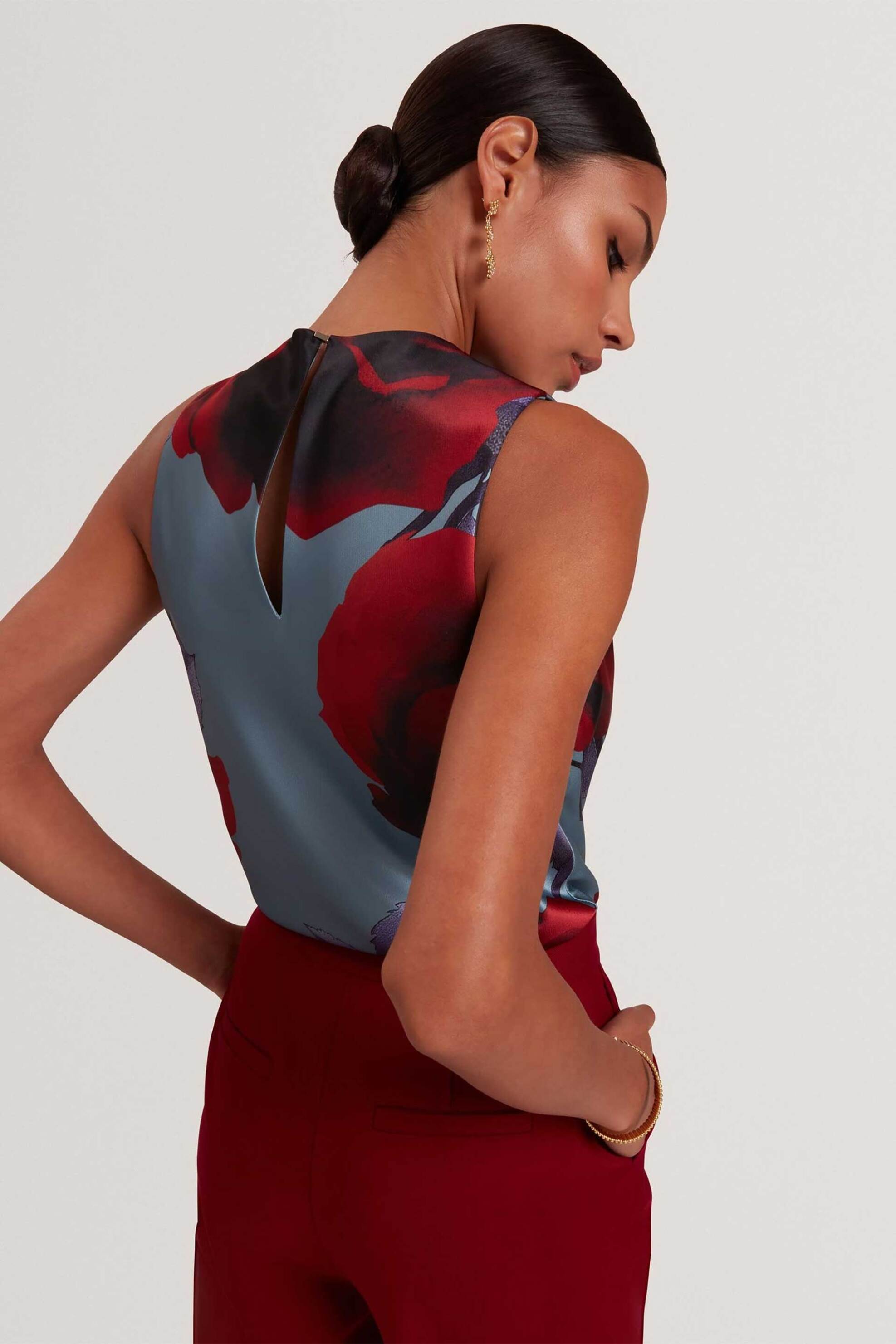TED BAKER Ted Baker γυναικείο αμάνικο τοπ με floral σχέδιο "Harplyn" - 283850 Γαλάζιο - 3