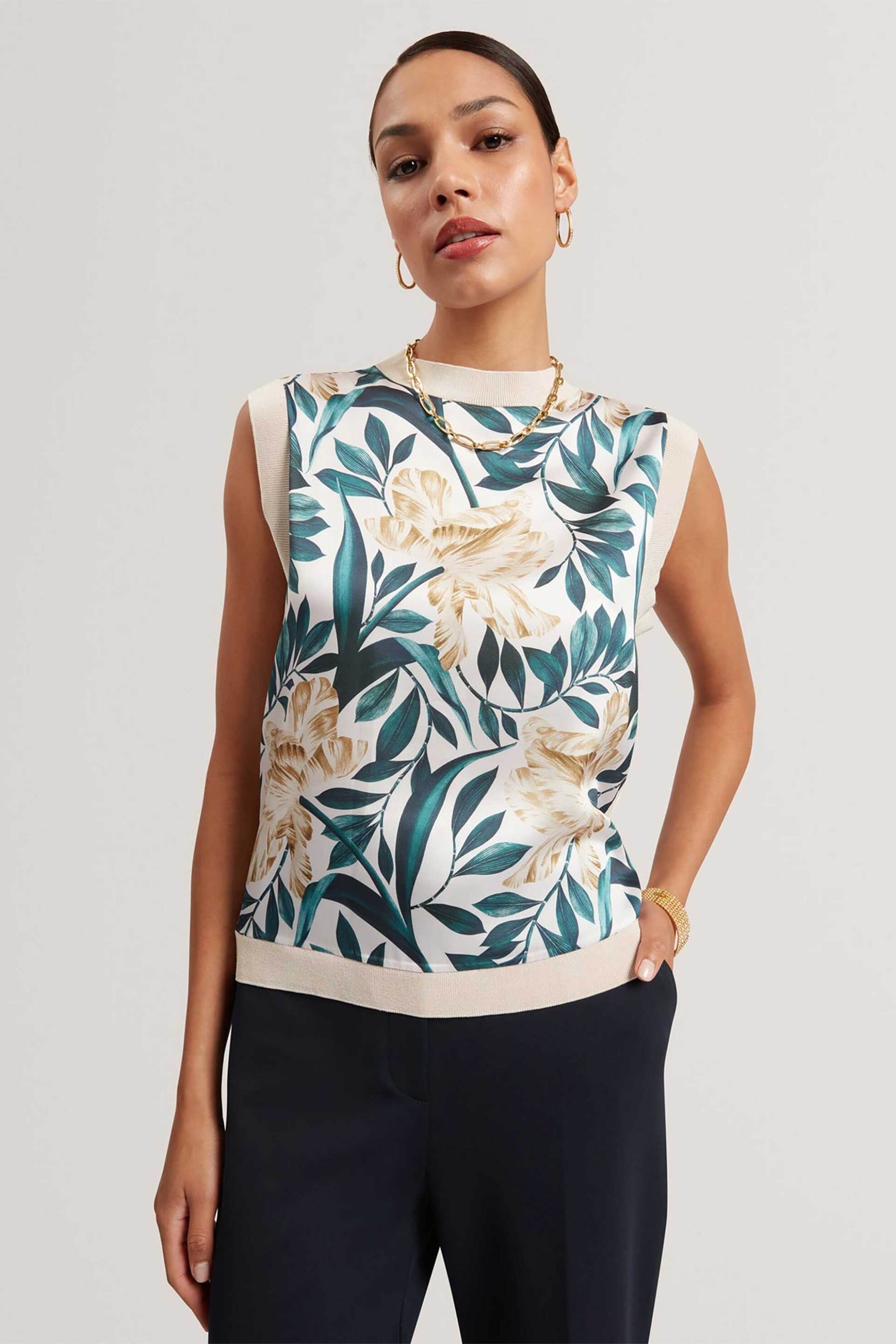 Ted Baker γυναικείο αμάνικο τοπ με floral σχέδιο "Aylli" - 282796 Εκρού