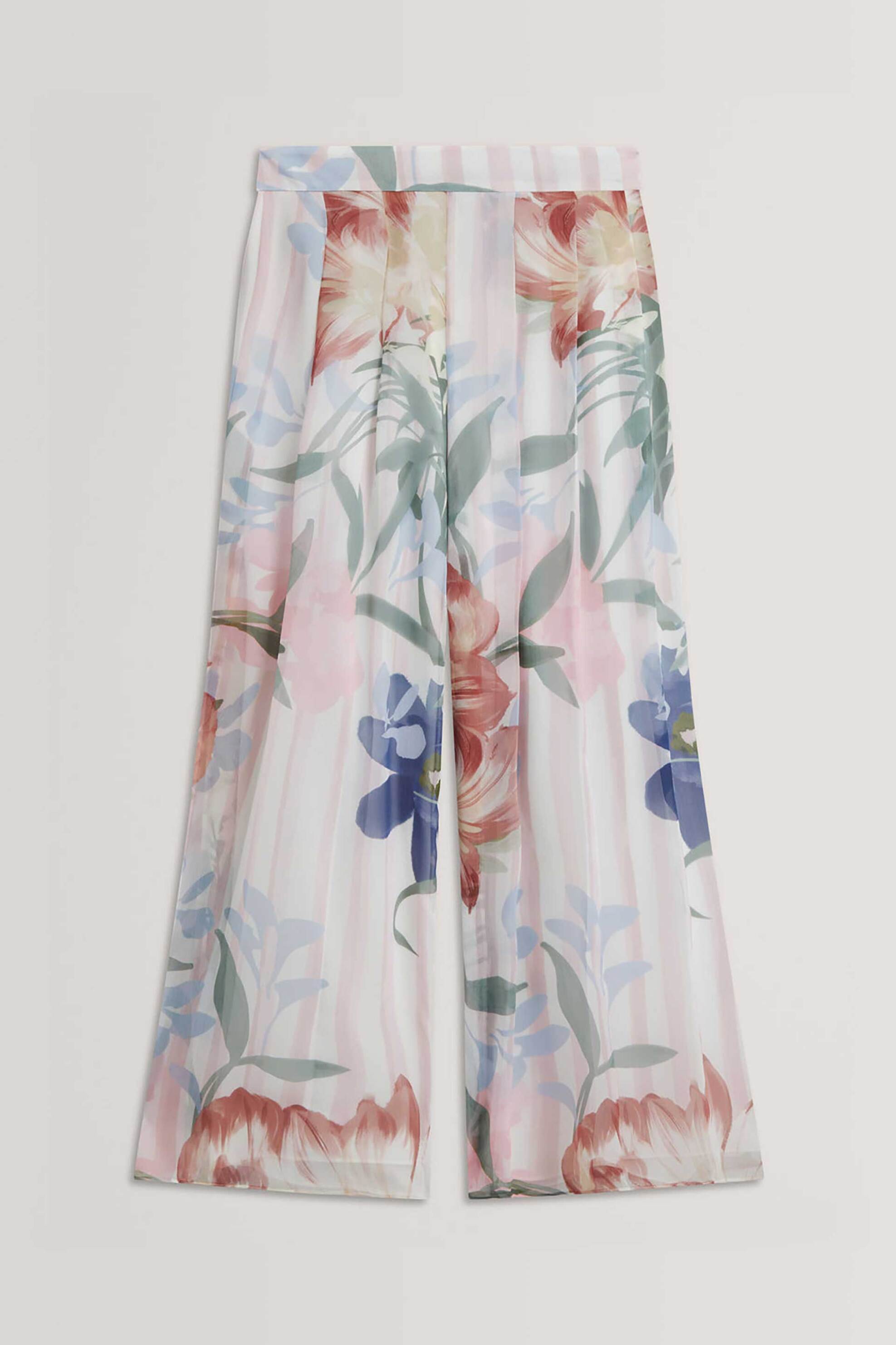 Ted Baker Γυναικείο Ψηλόμεσο Παντελόνι Πλισέ με Floral Print Wide Leg Hurta - 283392 Ροζ