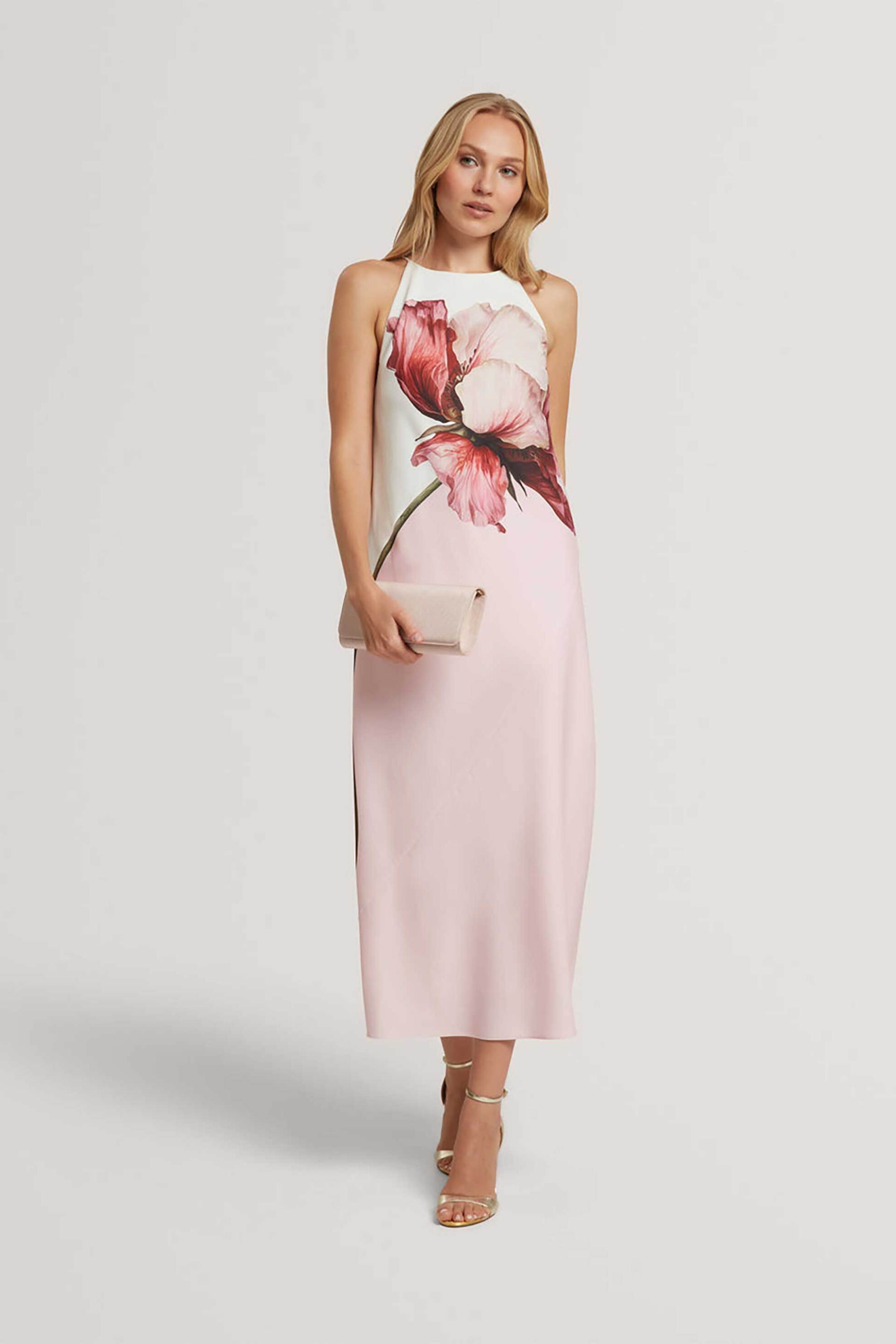 Ted Baker γυναικείο midi αμάνικο φόρεμα με floral print "Lowela" - 283447 Ροζ