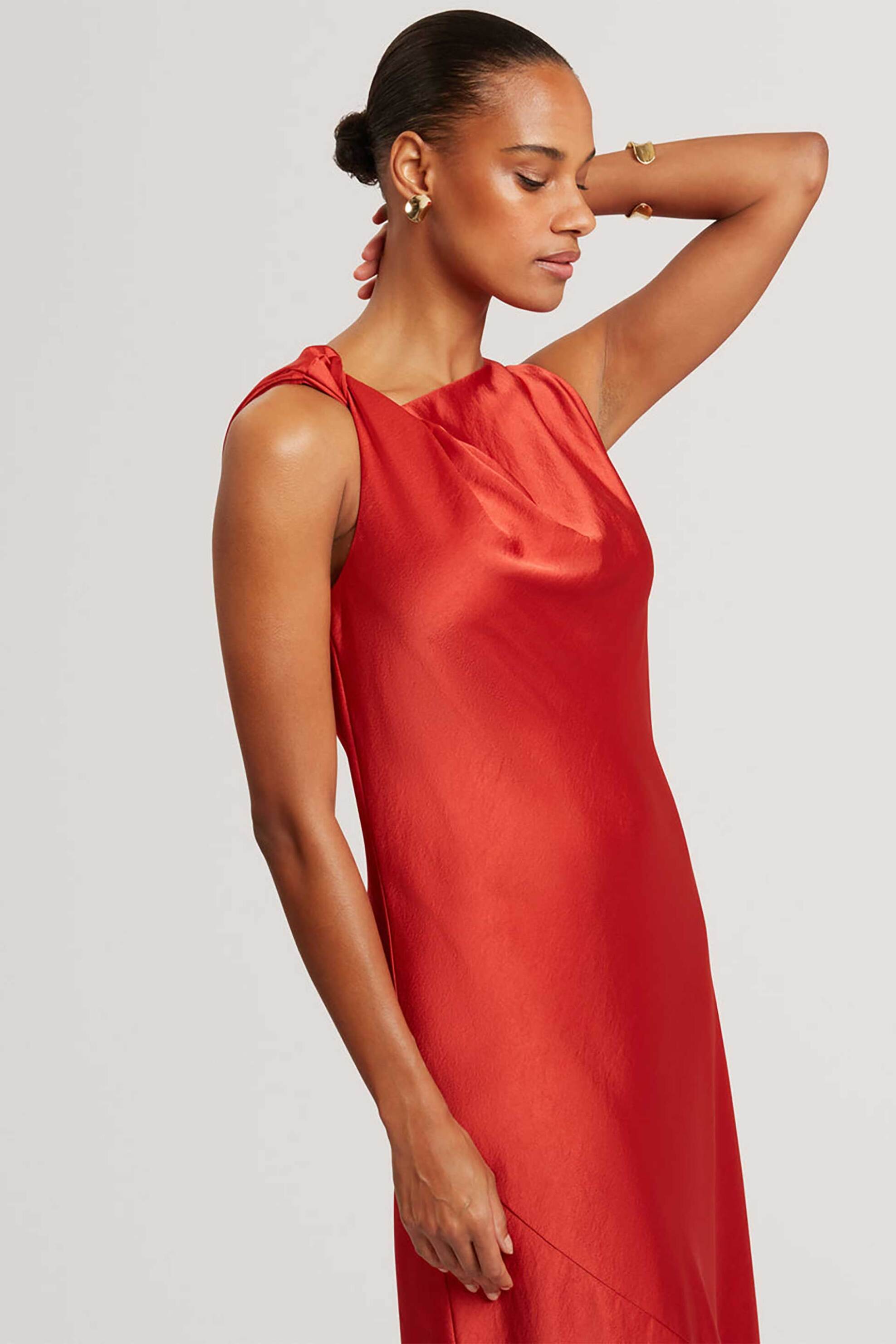 TED BAKER Ted Baker γυναικείο midi αμάνικο φόρεμα μονόχρωμο "Elouize" - 283528 Κόκκινο - 2