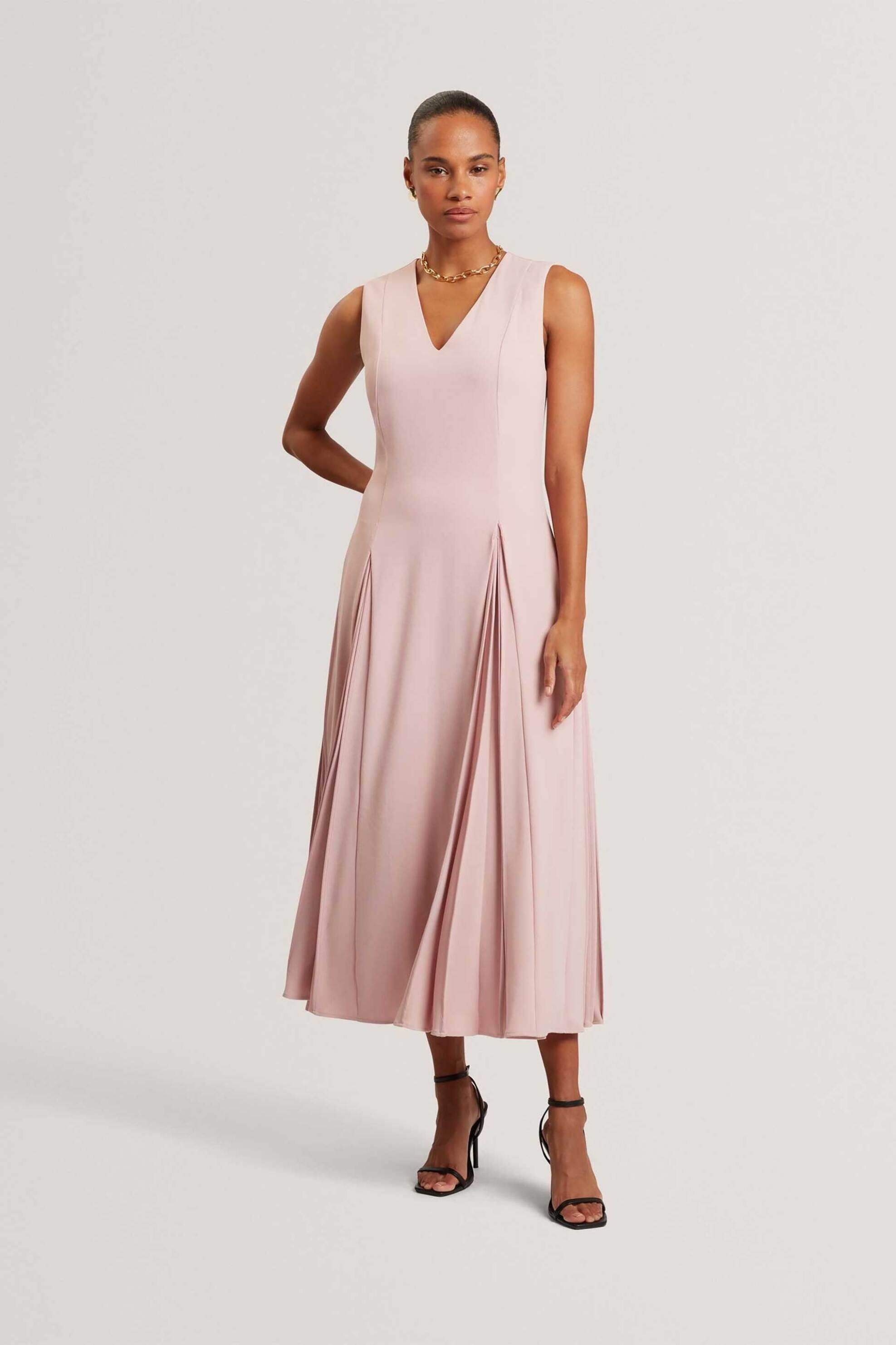 Ted Baker γυναικείο midi αμάνικο φόρεμα μονόχρωμο "Carneli" - 283568 Ροζ