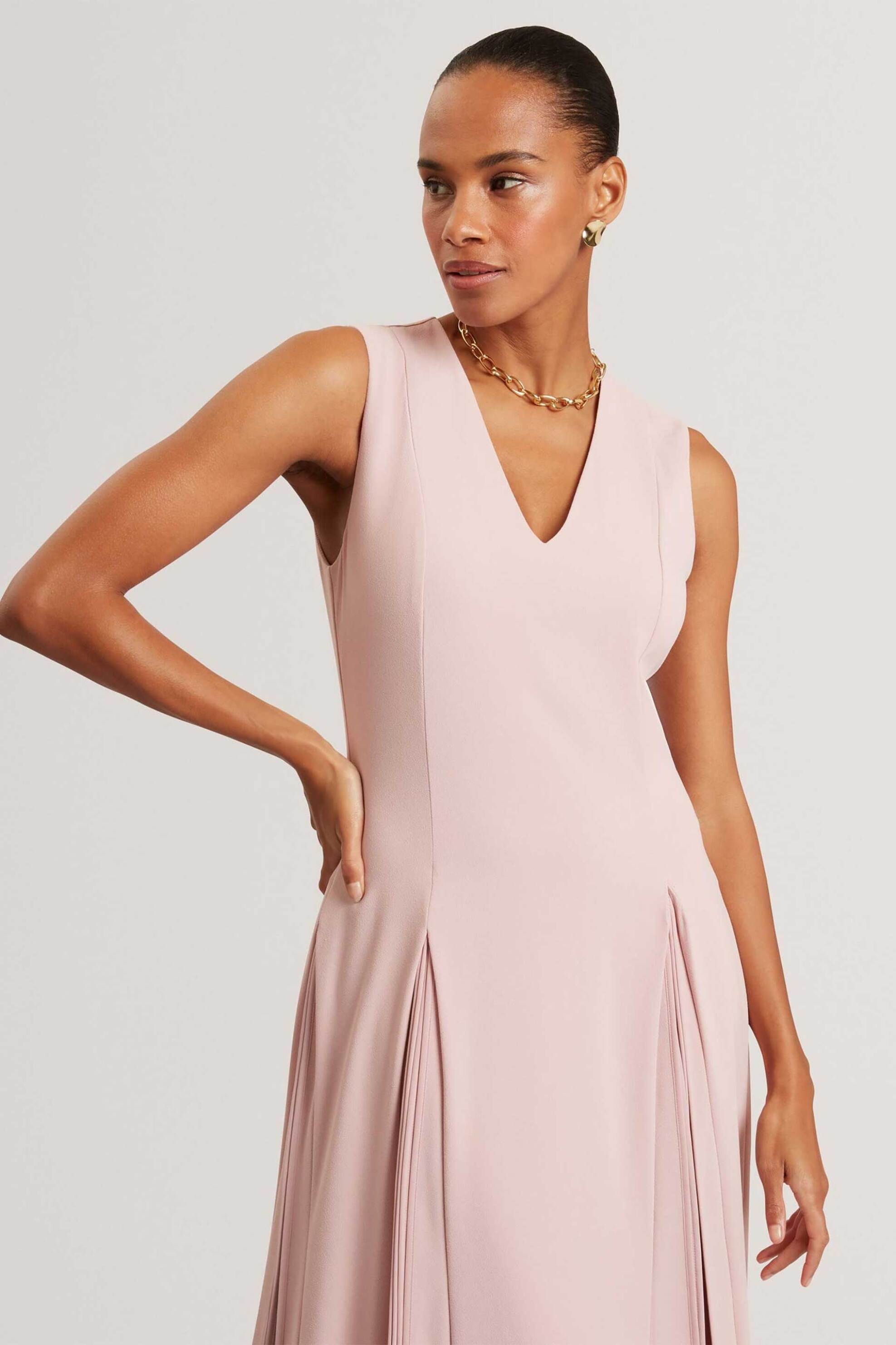 Ted Baker γυναικείο midi αμάνικο φόρεμα μονόχρωμο "Carneli" - 283568 Ροζ φωτογραφία