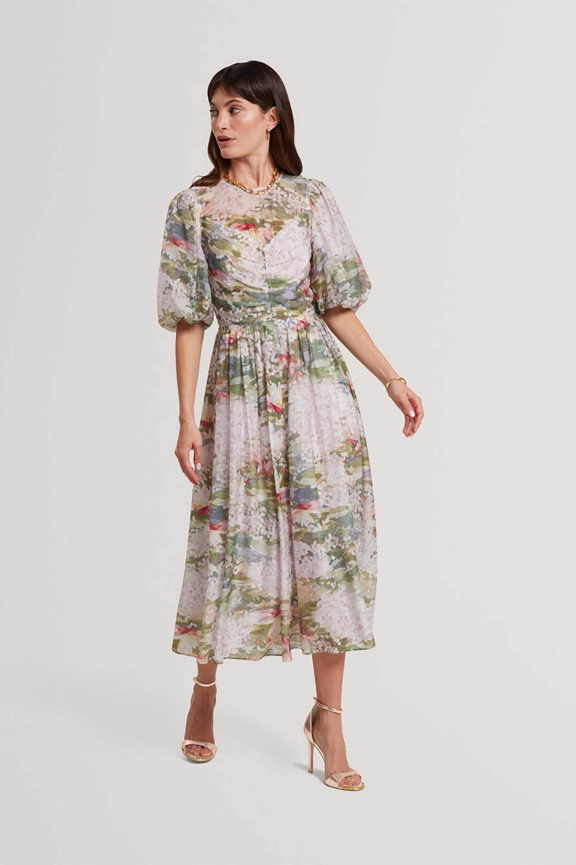 Ted Baker γυναικείο midi φόρεμα με floral print "Jonora" - 284168 Ροζ