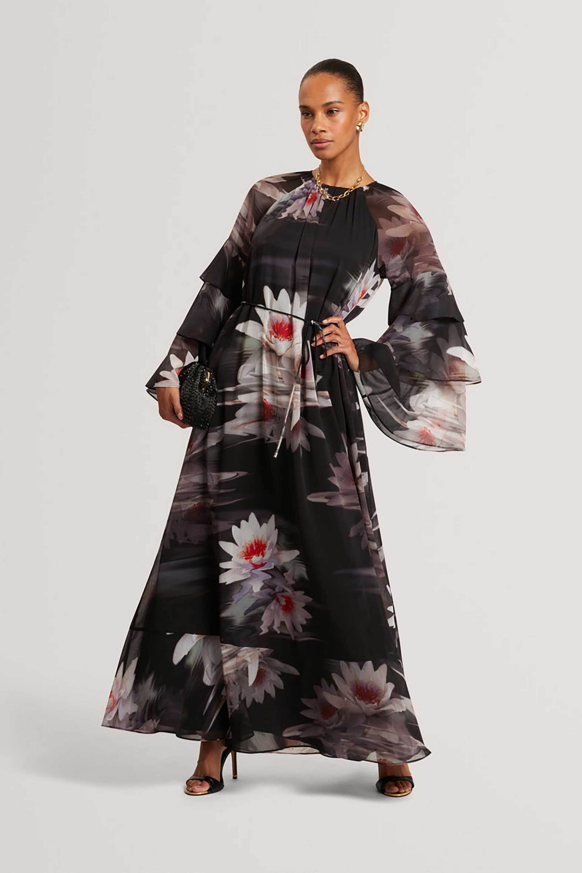 Ted Baker γυναικείο maxi φόρεμα με floral print "Moliia" - 284169 Μαύρο