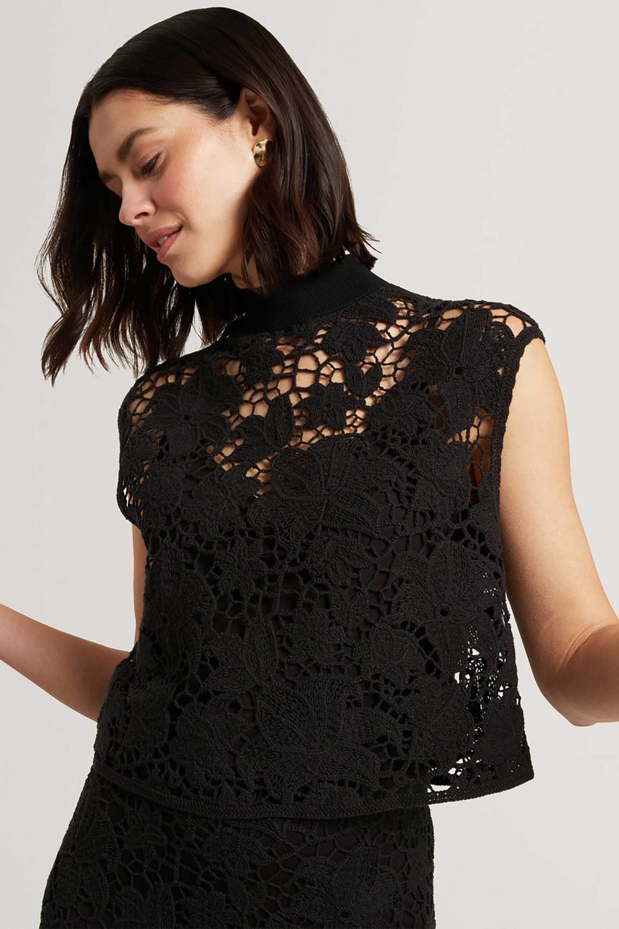 Ted Baker γυναικείο αμάνικο τοπ με πλεκτό σχέδιο "Aenabet" - 284529 Μαύρο