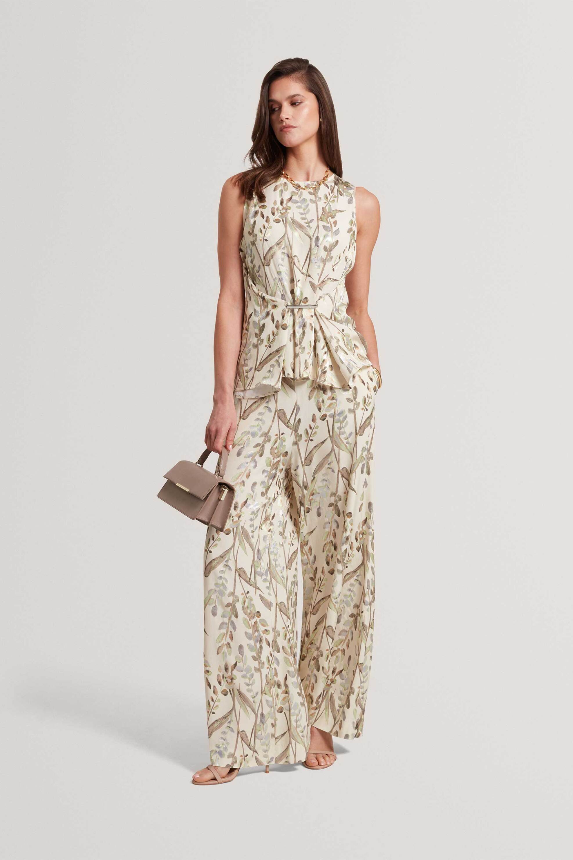 TED BAKER Ted Baker γυναικείο παντελόνι με print "Susski" - 284302 Εκρού